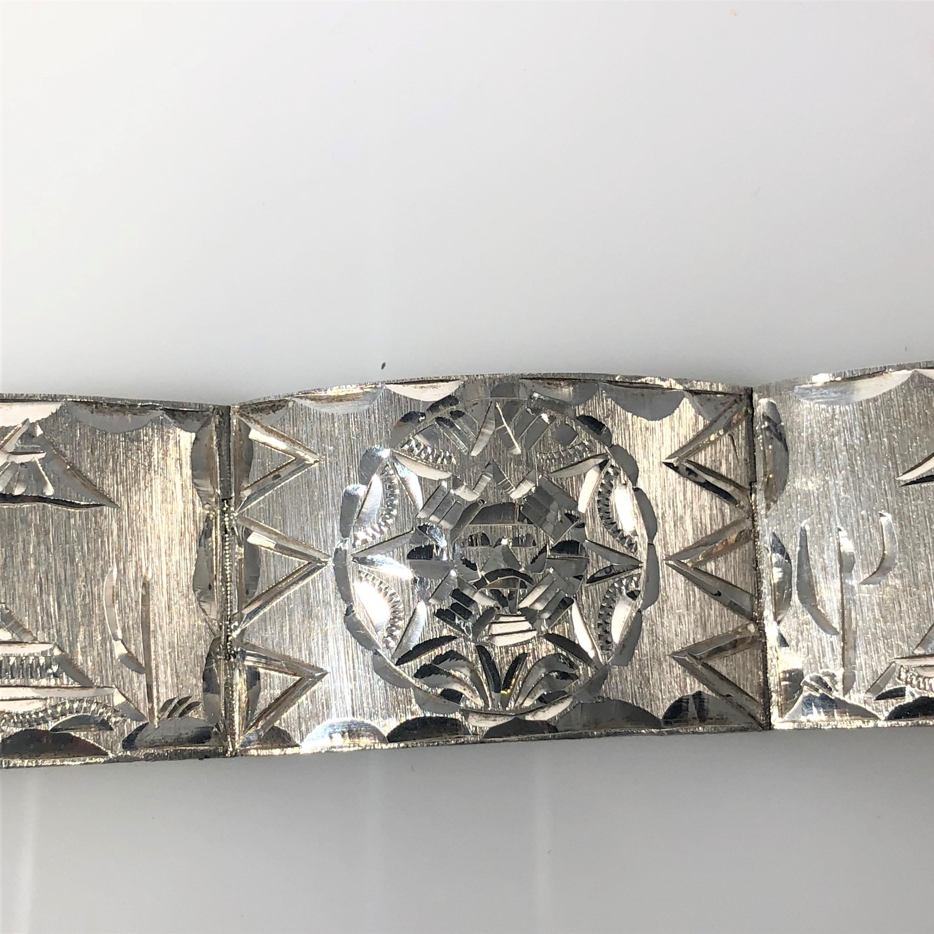 Vintage Mexican Mayan Sterling Silver Hand Engraved Cuff Bracelet 6