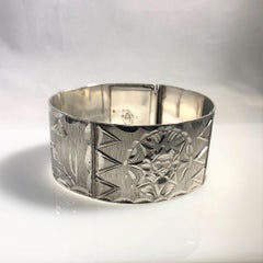 Vintage Mexican Mayan Sterling Silver Hand Engraved Cuff Bracelet