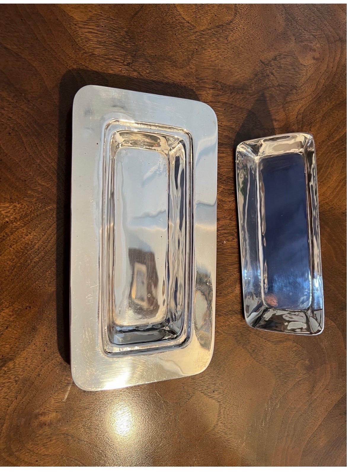 Vintage Mexican Modern Sterling Silver Covered Butter Dish In Good Condition In Atlanta, GA