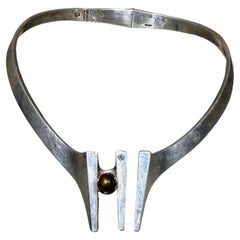 Collar largo vintage mexicano de estilo modernista en plata de ley