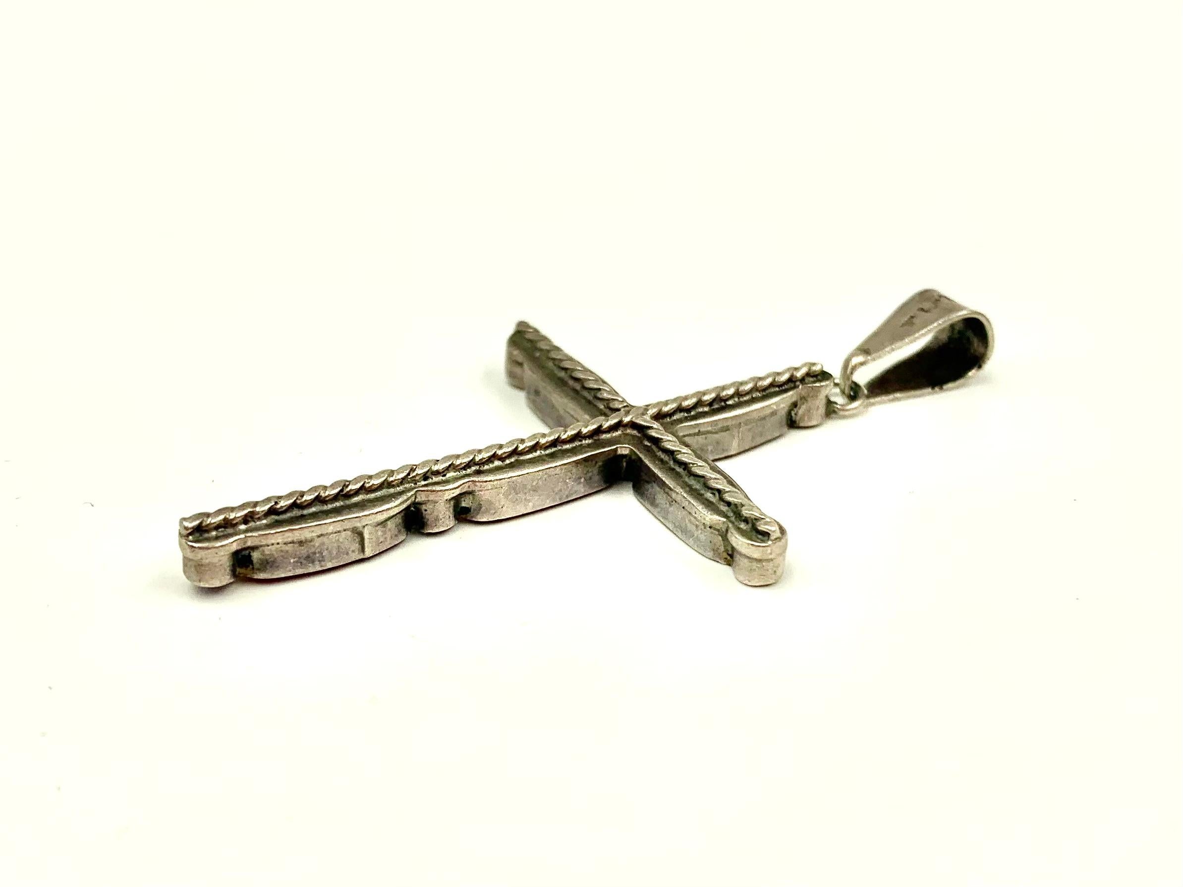 Vintage Mexican Modernist Sterling Silver Malachite Carnelian Lapis Lazuli Cross In Good Condition For Sale In New York, NY