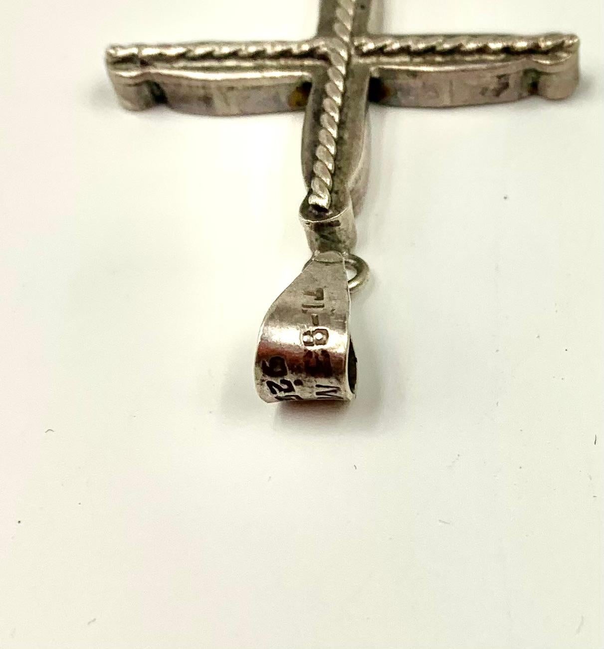 Vintage Mexican Modernist Sterling Silver Malachite Carnelian Lapis Lazuli Cross For Sale 1
