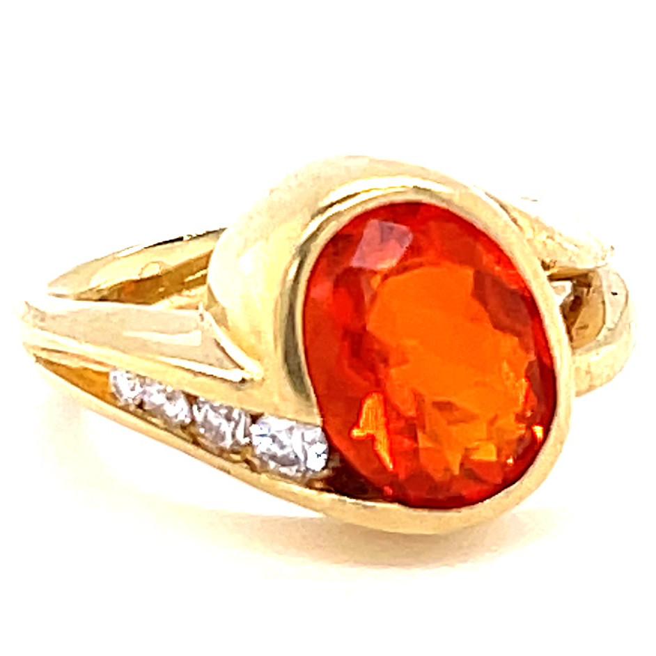 Oval Cut Vintage Mexican Opal Diamond 18 Karat Gold Ring