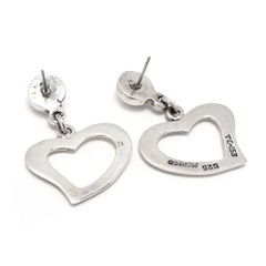 Vintage Mexican Open Heart Dangle Earrings, Sterling Silver