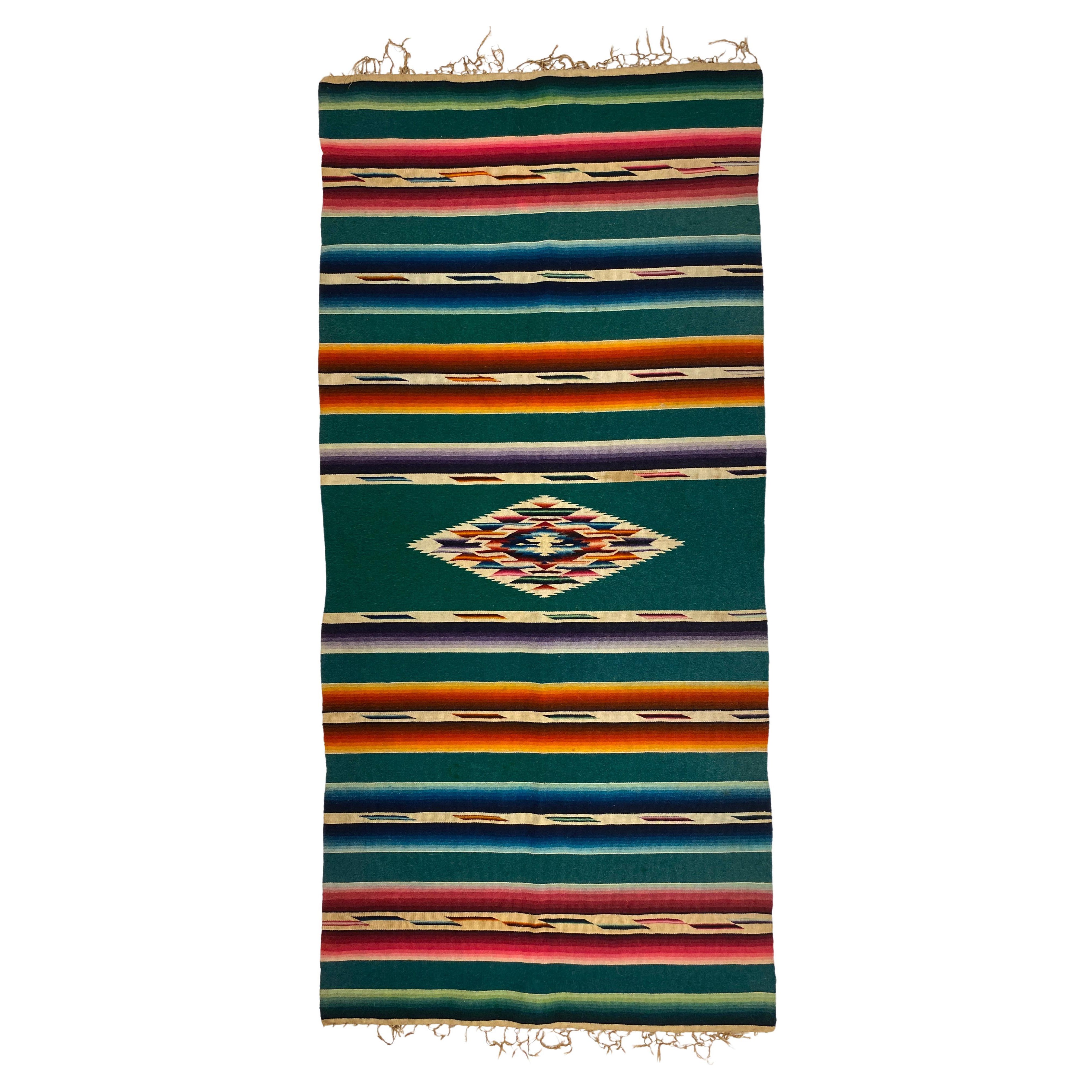 Vintage Mexican Saltillo Serape Blanket Rug For Sale