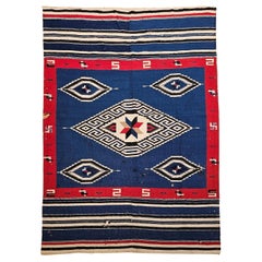 Antiker mexikanischer Saltillo Serape Flachgewebe-Kilim in Königsblau, Rot, Elfenbein