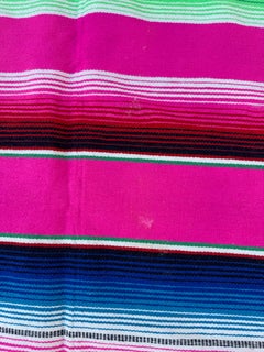 Vintage Mexican Serape Blanket in Bold Rainbow Stripes