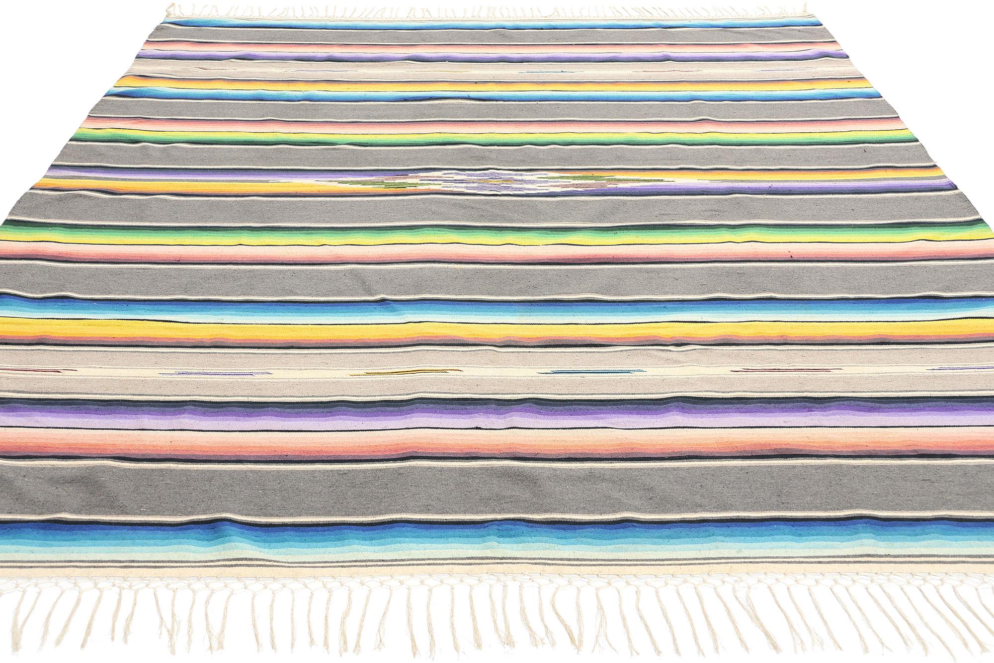Hand-Woven Vintage Mexican Serape Blanket Kilim Rug with Southwest Style