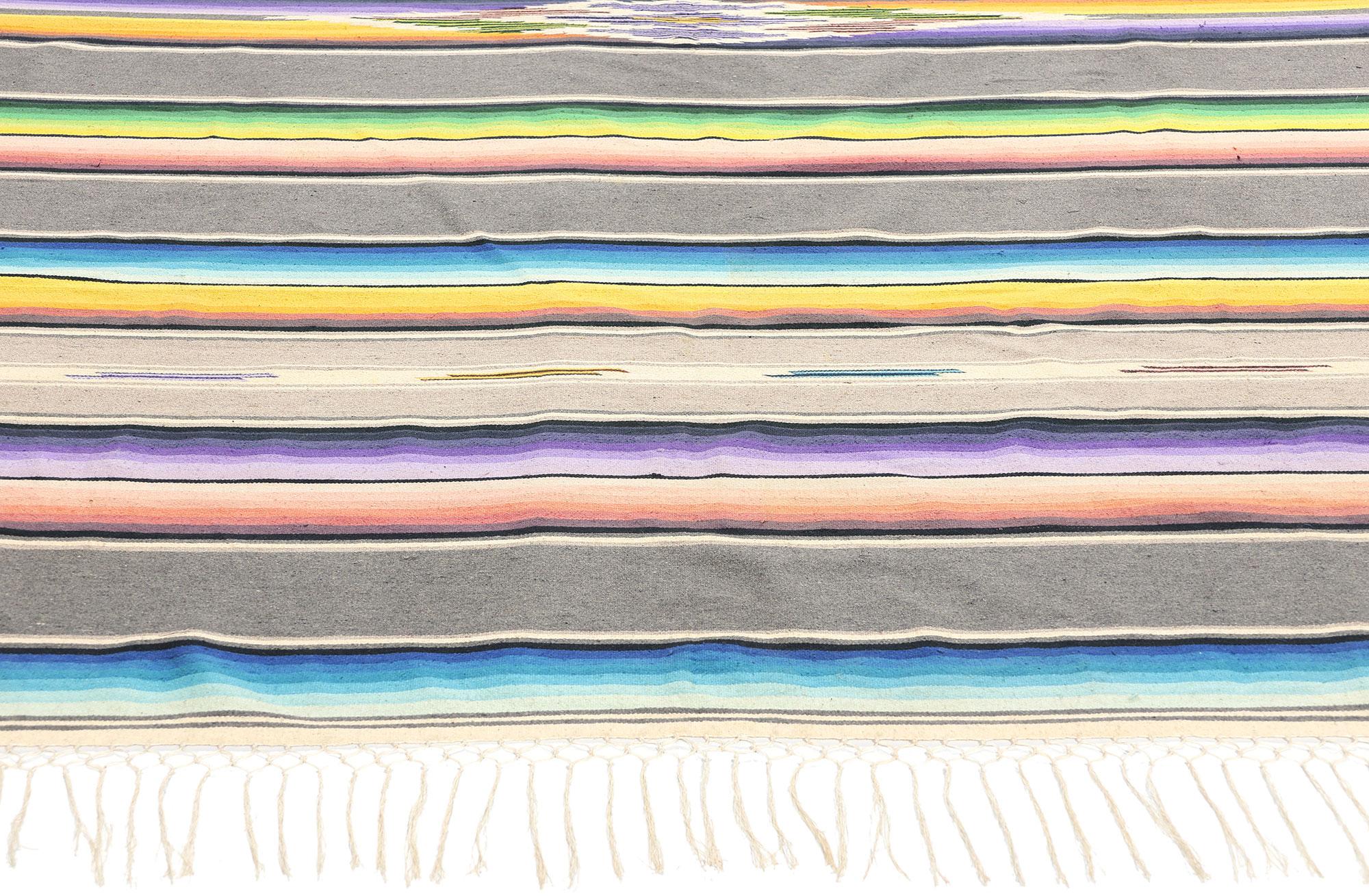 Vintage Mexican Serape Blanket Kilim Rug with Southwest Style In Good Condition In Dallas, TX