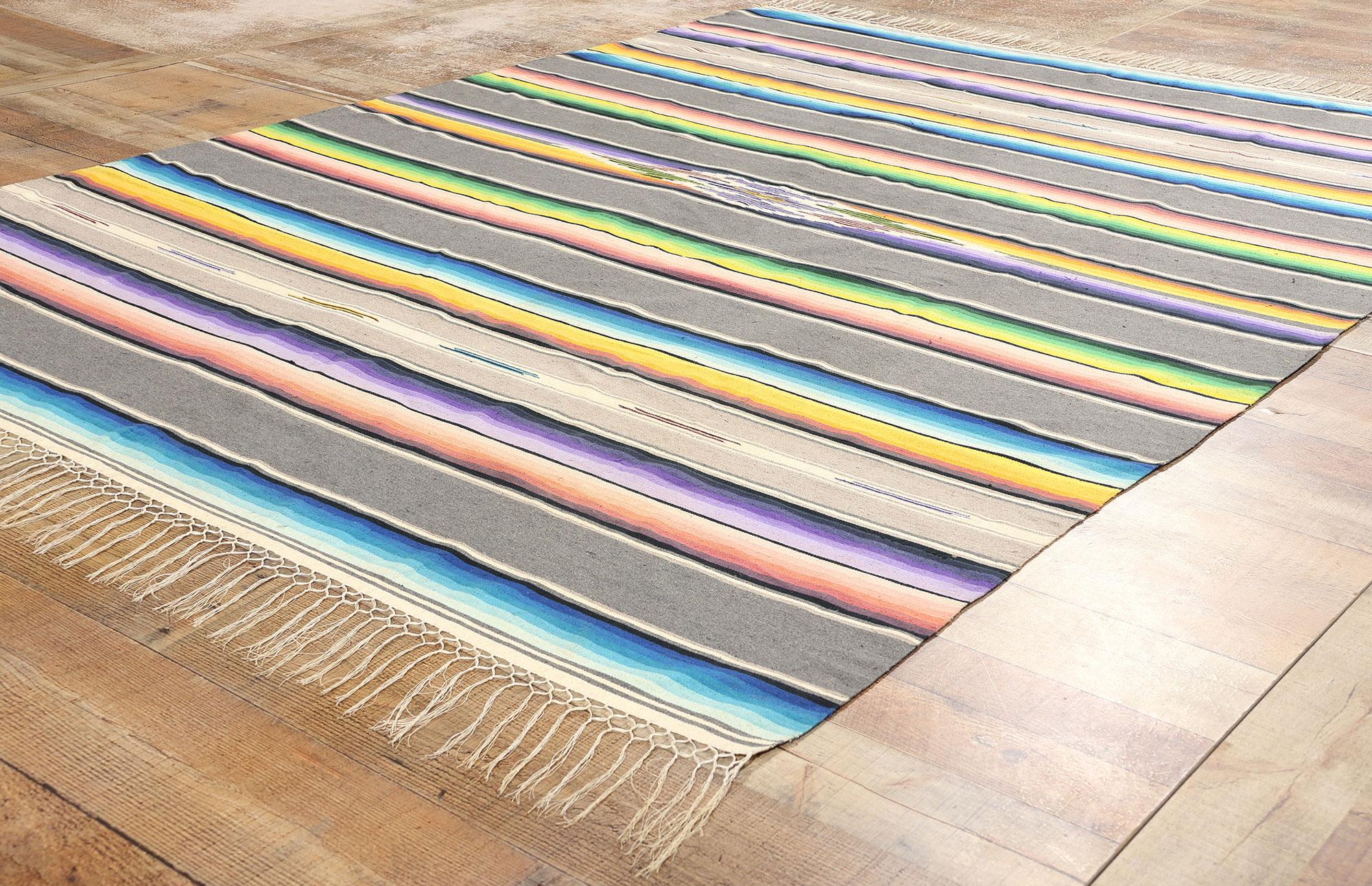 Vintage Mexican Serape Blanket Kilim Rug with Southwest Style 1