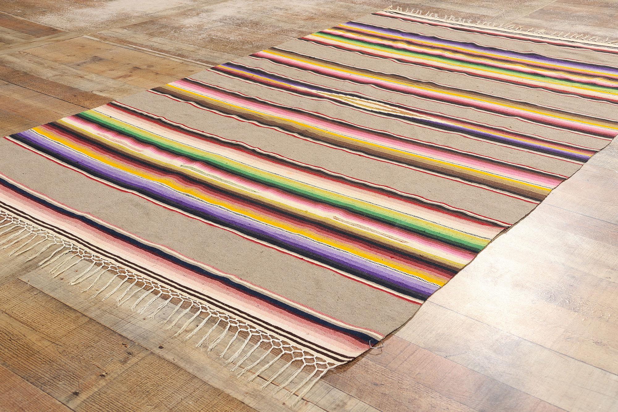 Laine Tapis Kilim mexicain vintage en Serape avec style Sud-Ouest en vente