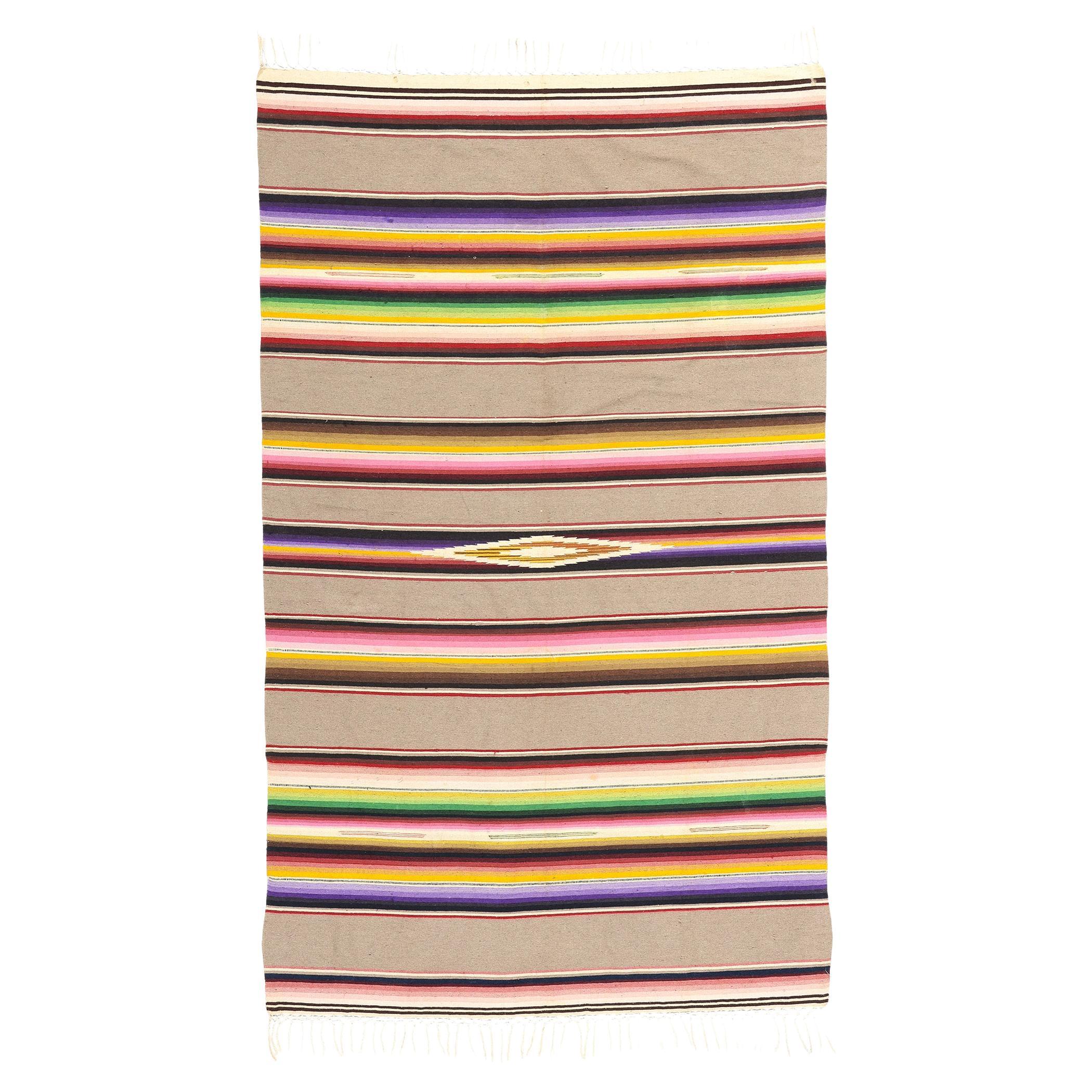 Tapis Kilim mexicain vintage en Serape avec style Sud-Ouest en vente