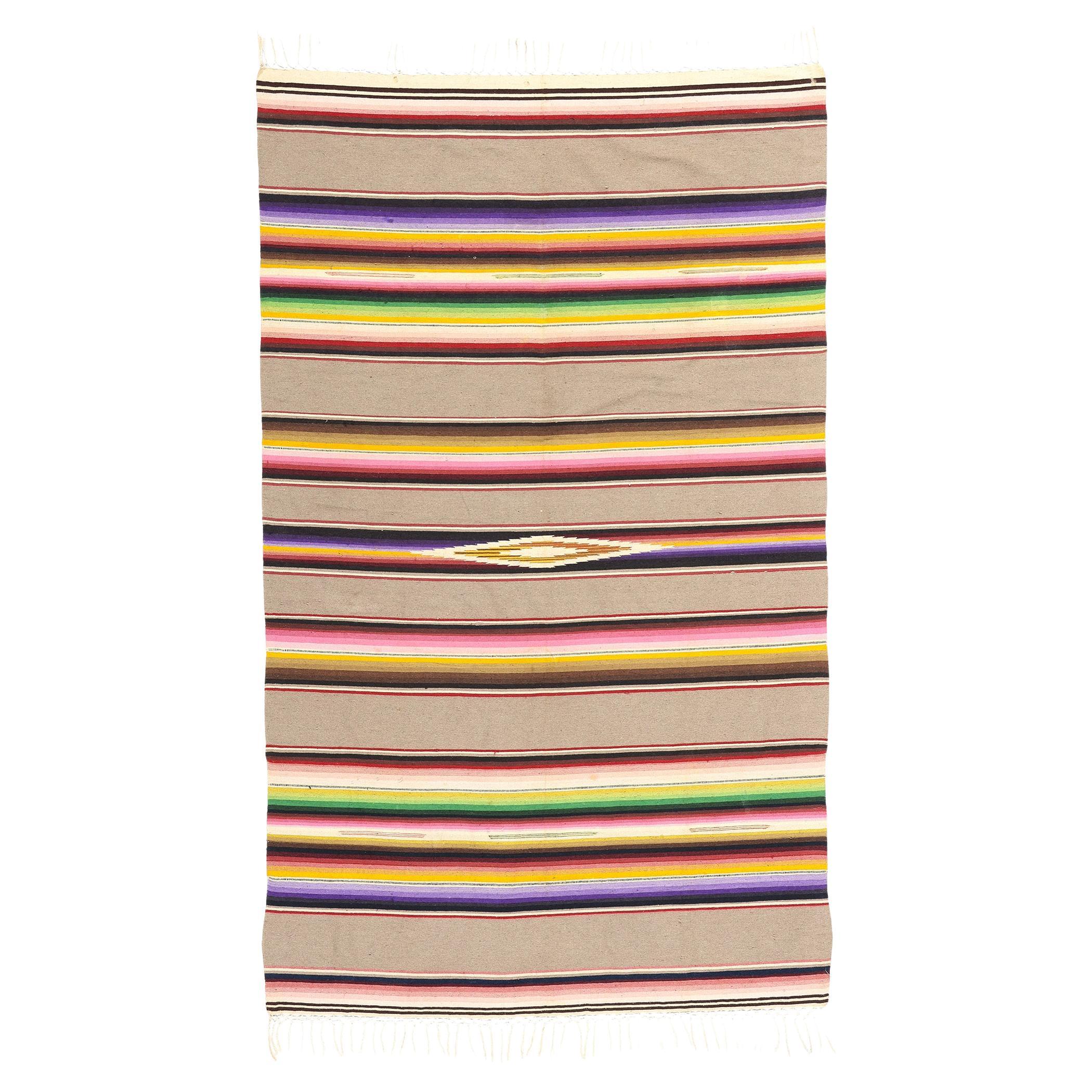 Tapis Kilim mexicain vintage en Serape avec style Sud-Ouest