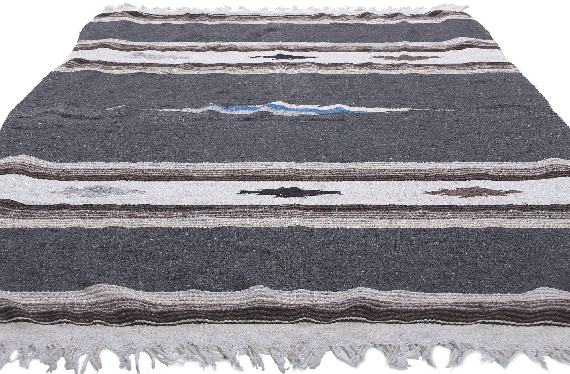 Hand-Woven Vintage Mexican Serape Blanket Kilim Rug with Subtle Southwest Style For Sale