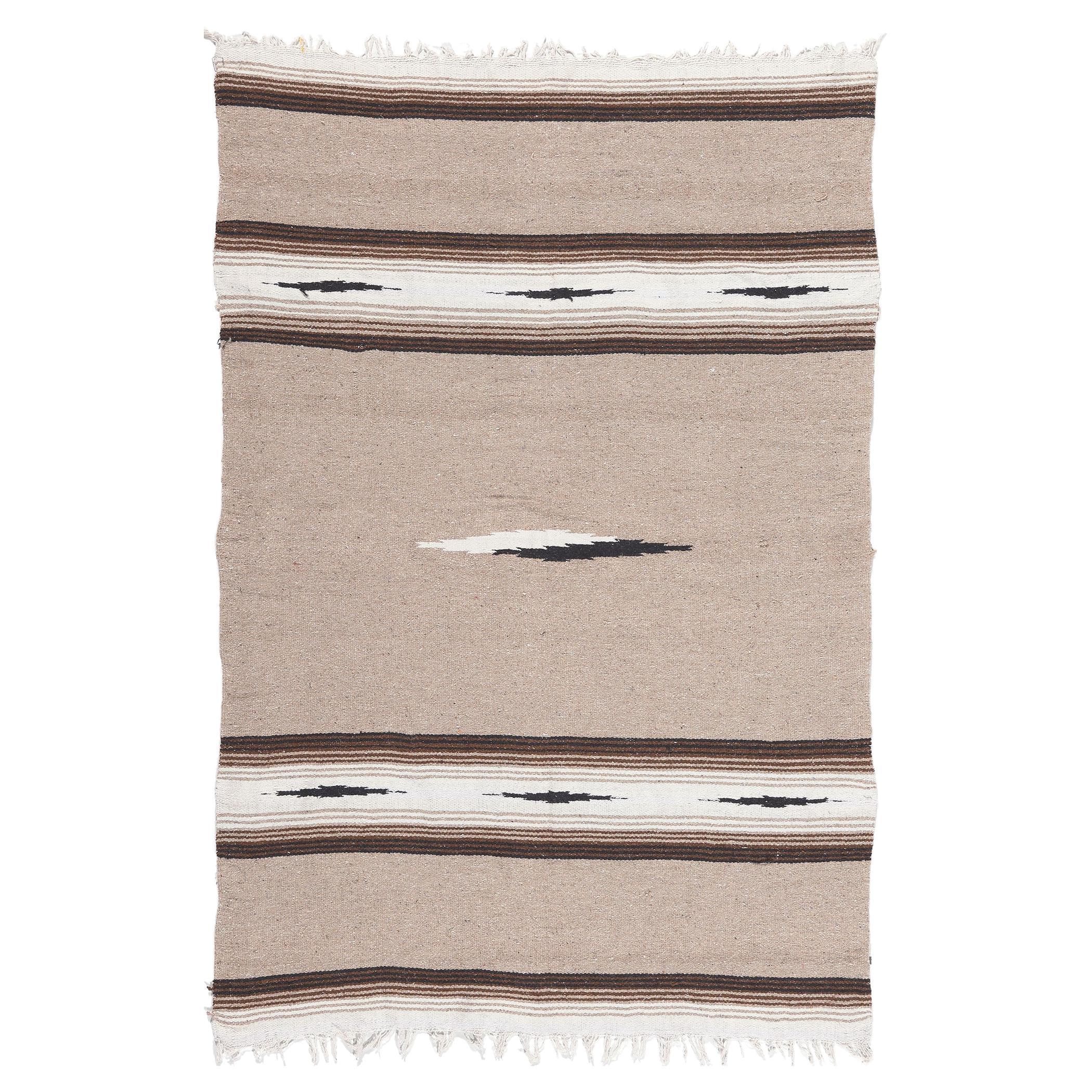 Vintage Mexican Serape Blanket Kilim Rug with Subtle Southwest Style