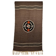 Retro Mexican Serape Kilim Rug in Dark Gray/Chocolate Colors