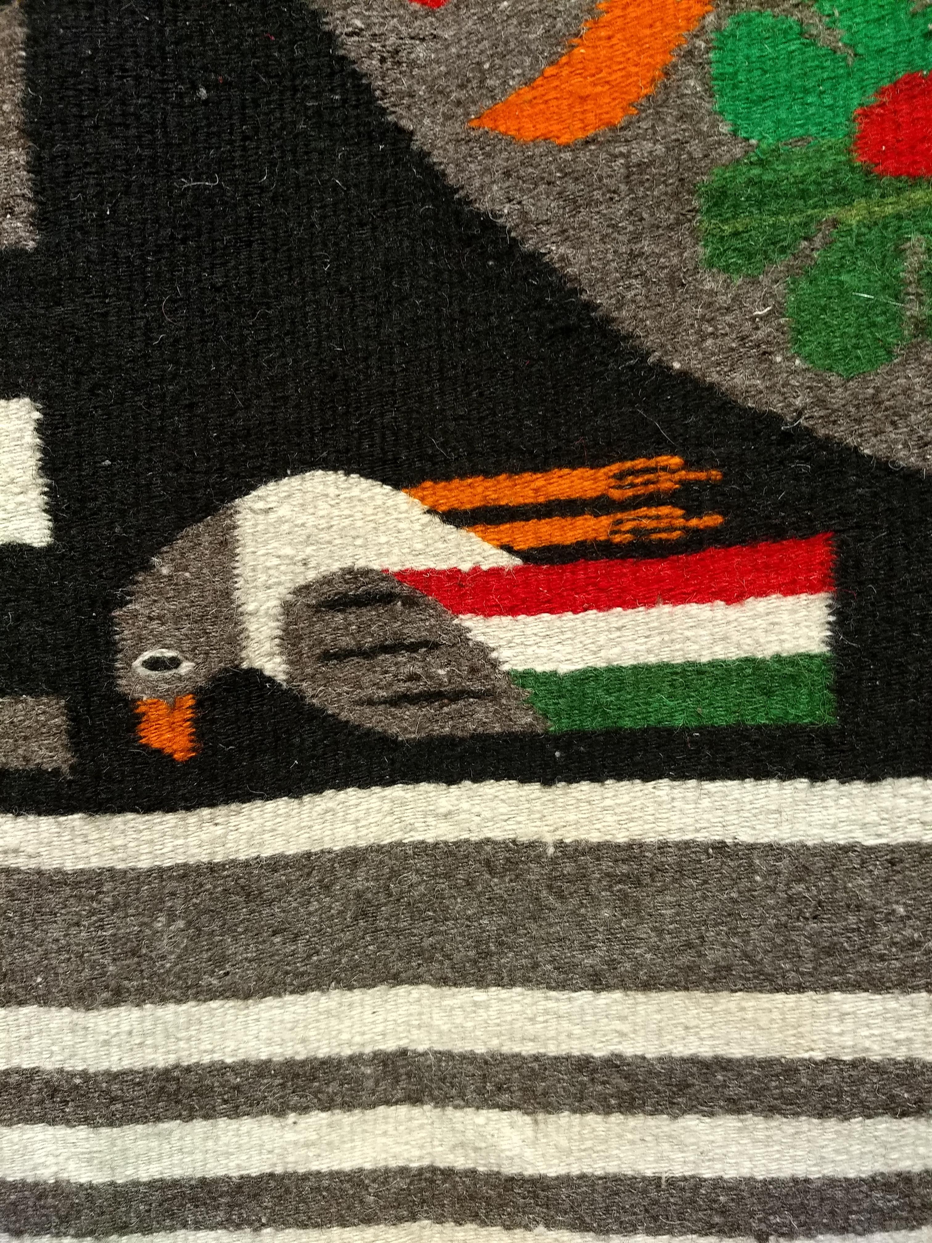Vintage Mexican Serape Kilim Rug in Gray, Black and Ivory Colors For Sale 3