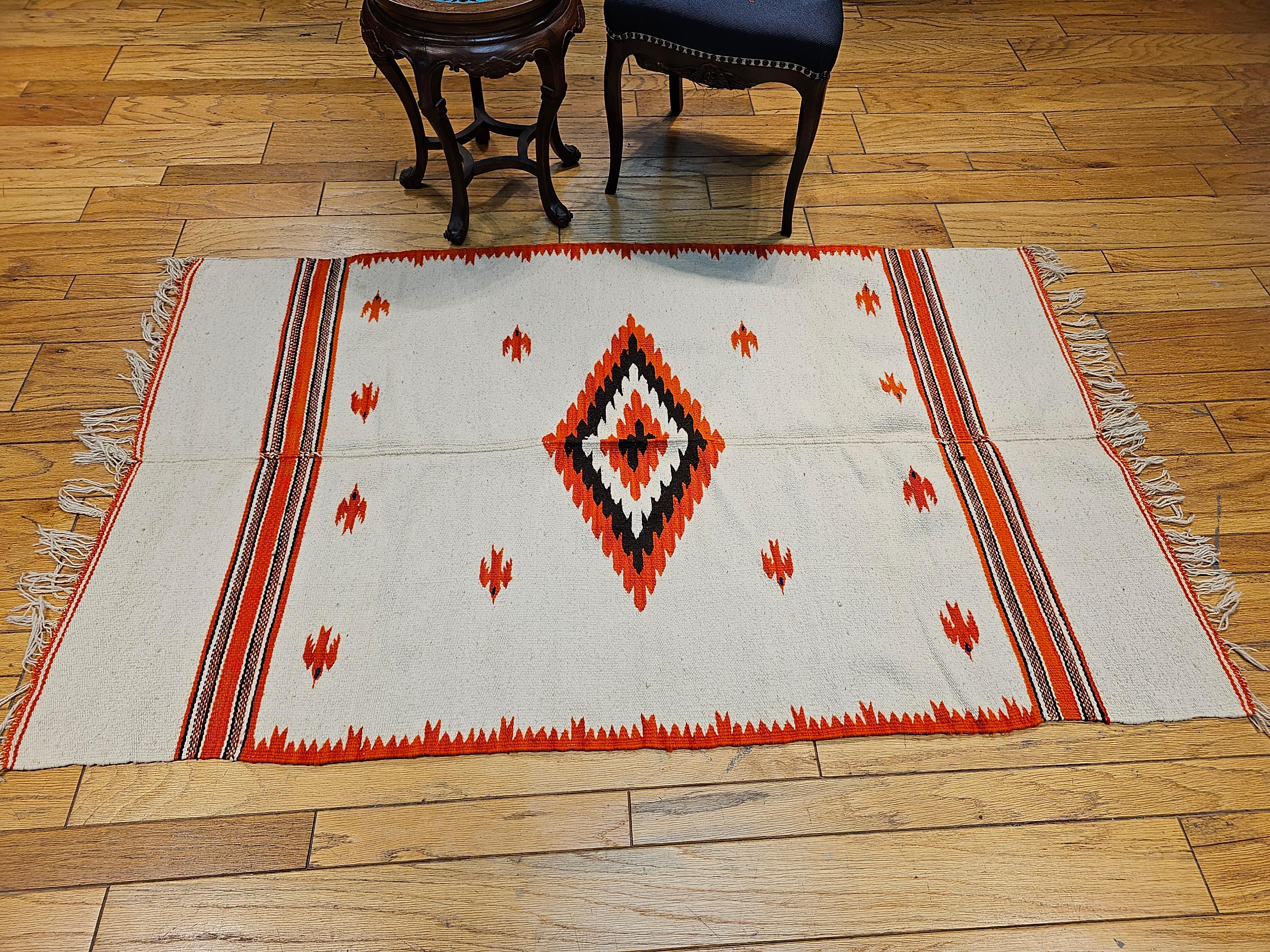 Vintage Mexican Serape Saltillo Kilim Rug with Mythical Bird Designs For Sale 4