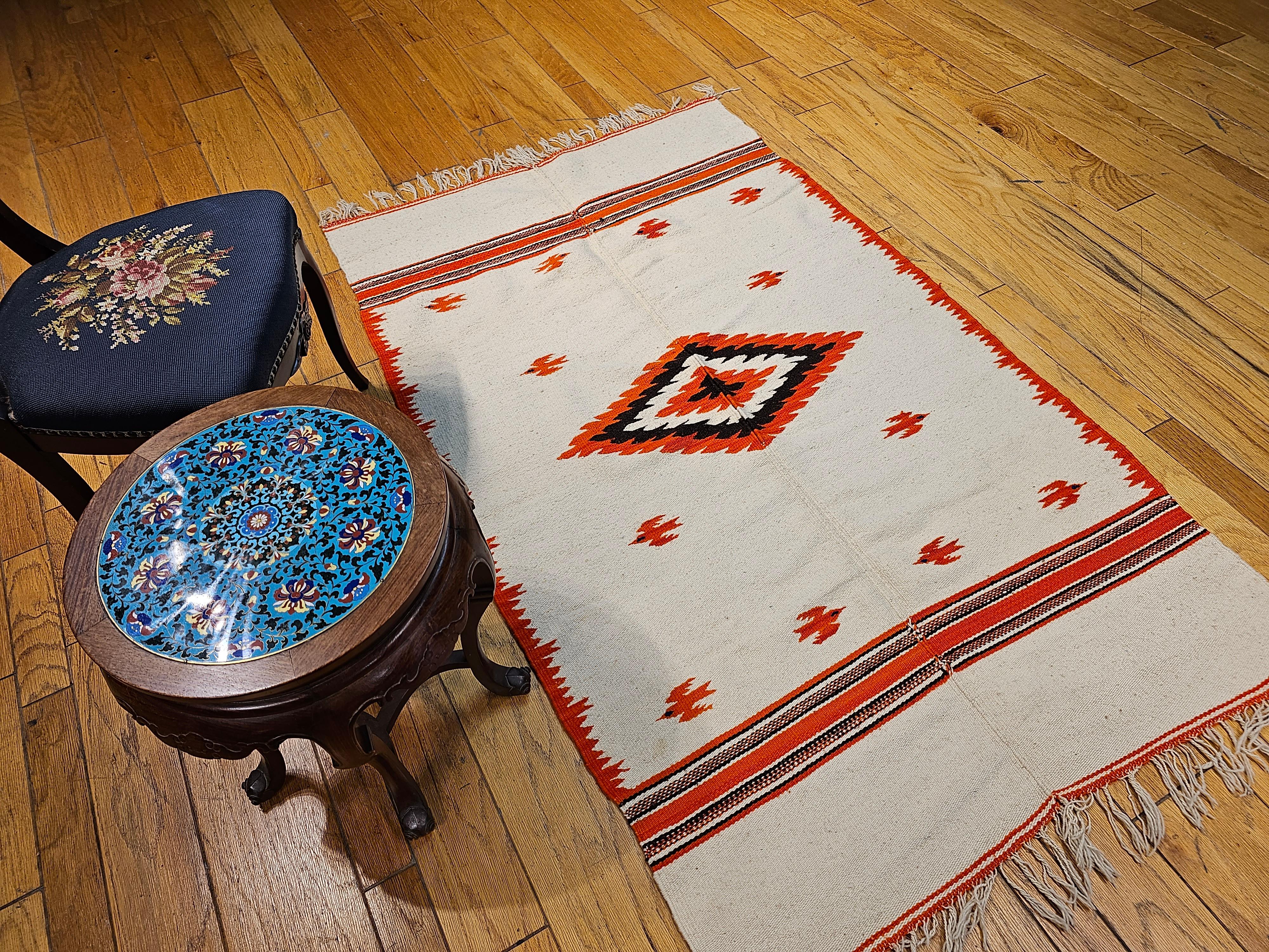 Vintage Mexican Serape Saltillo Kilim Rug with Mythical Bird Designs For Sale 5