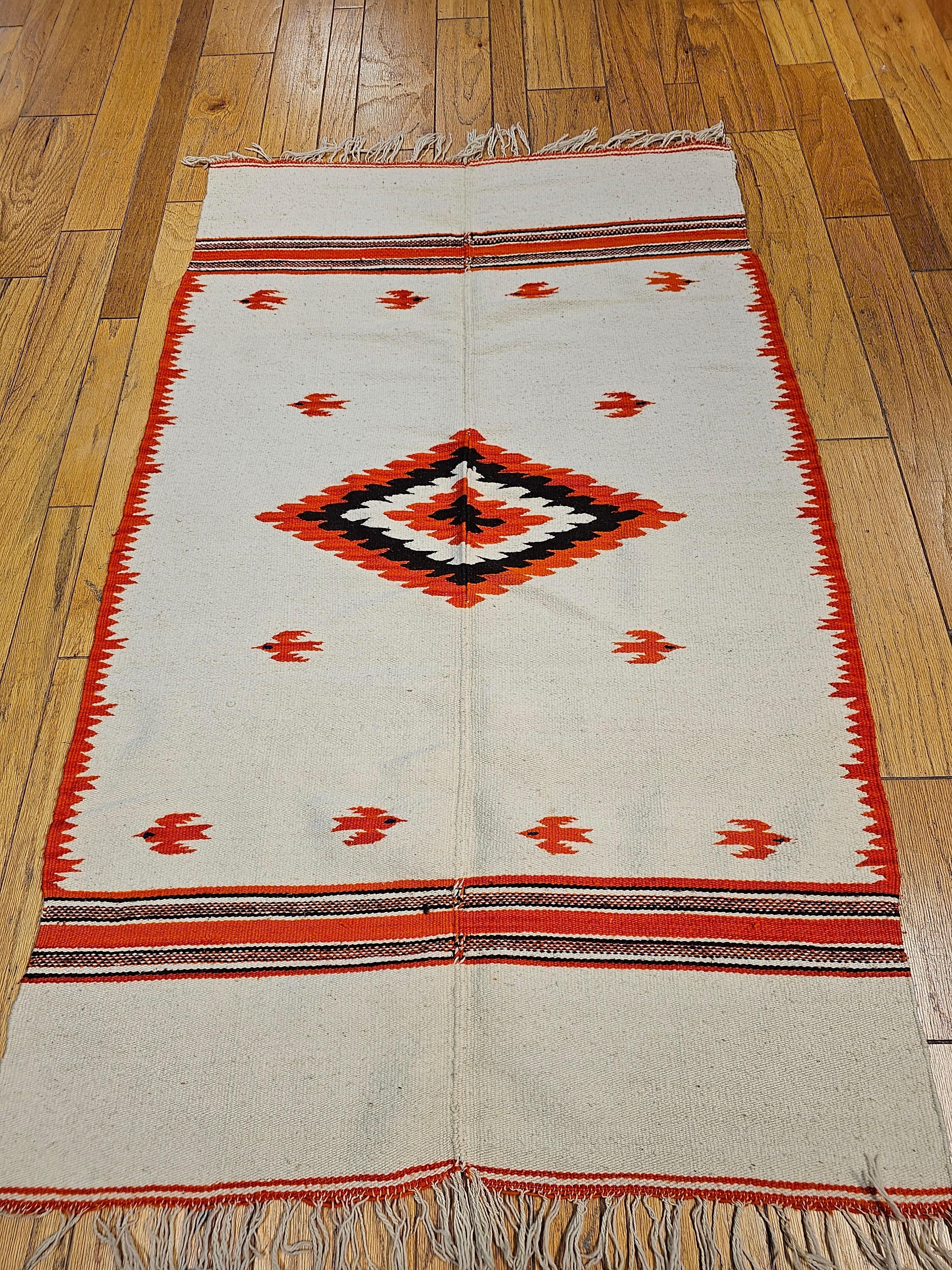 Hand-Woven Vintage Mexican Serape Saltillo Kilim Rug with Mythical Bird Designs For Sale