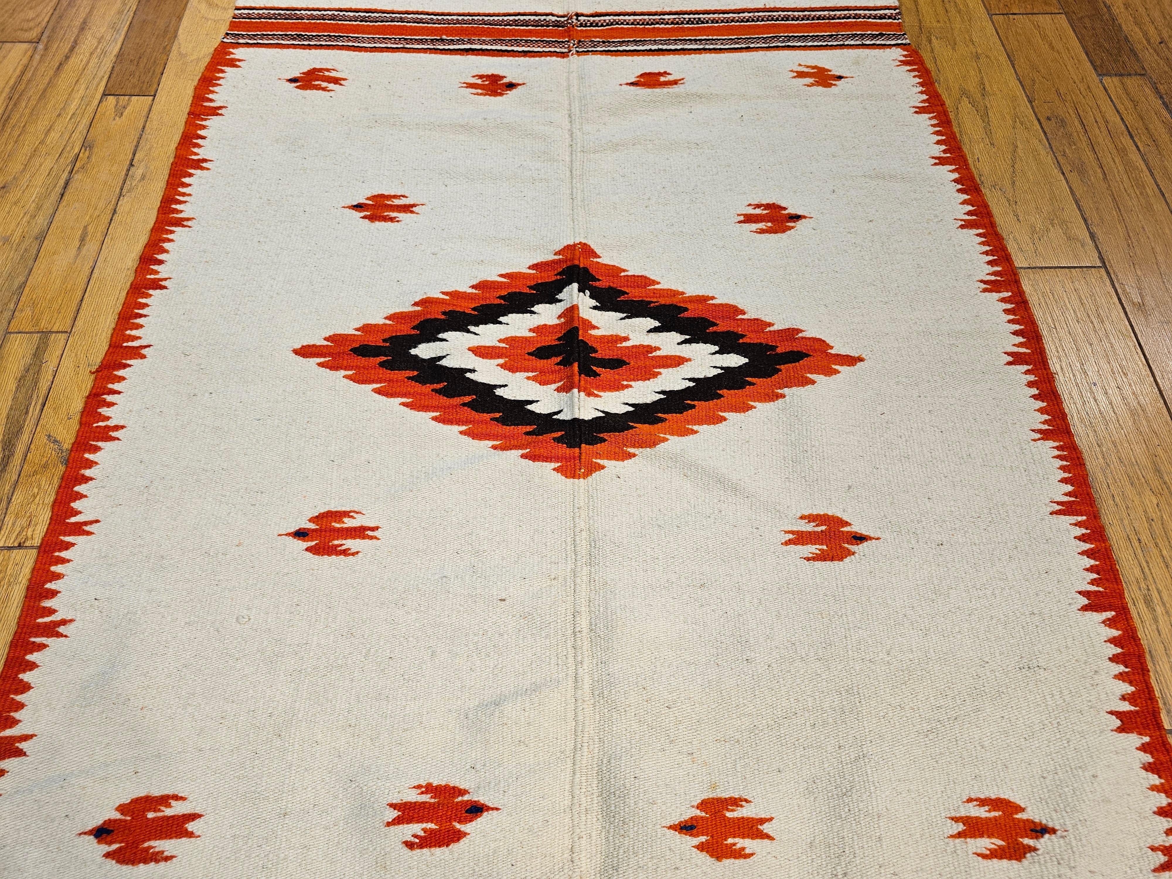 Vintage Mexican Serape Saltillo Kilim Rug with Mythical Bird Designs In Good Condition For Sale In Barrington, IL