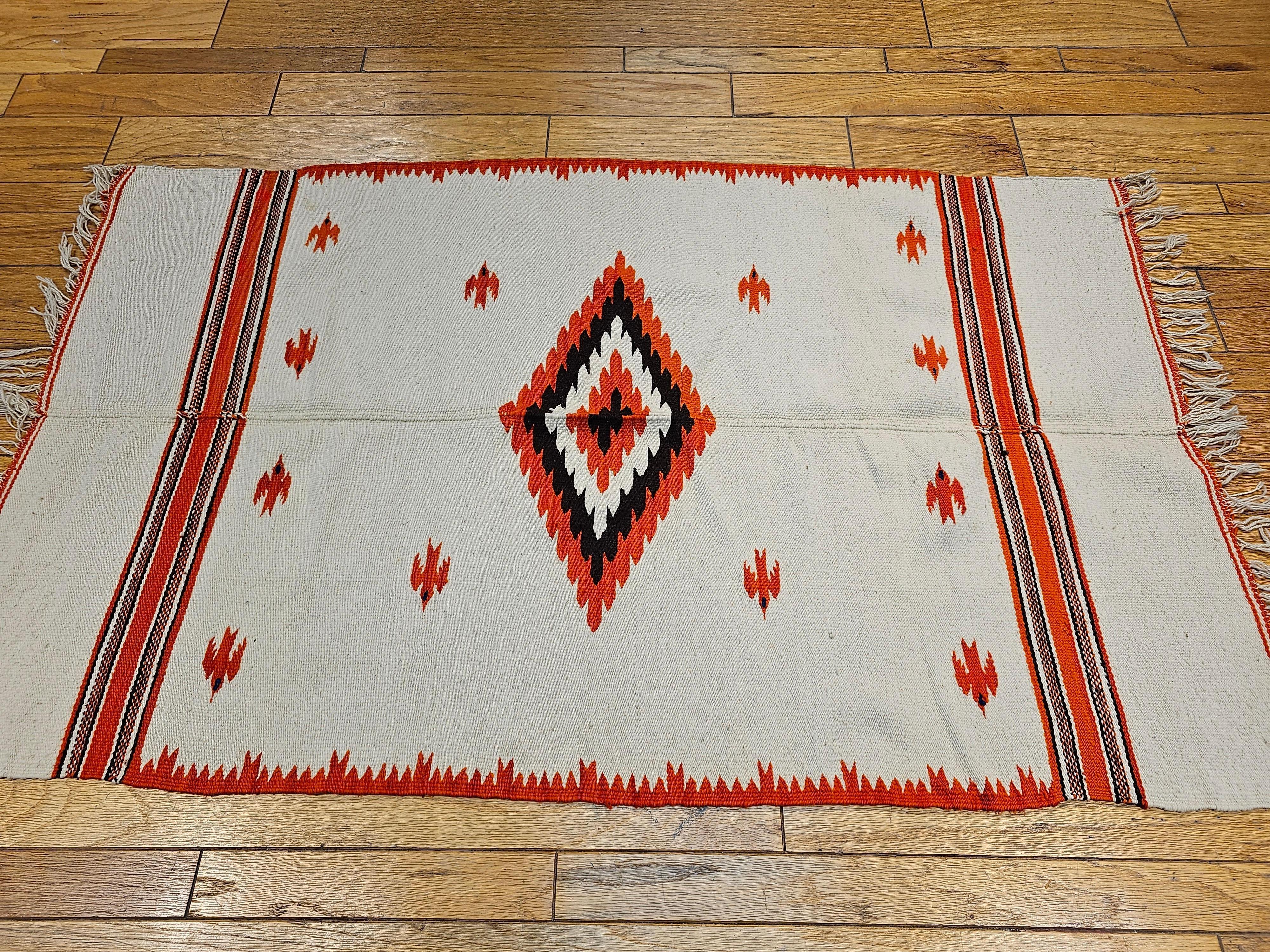 Vintage Mexican Serape Saltillo Kilim Rug with Mythical Bird Designs For Sale 1