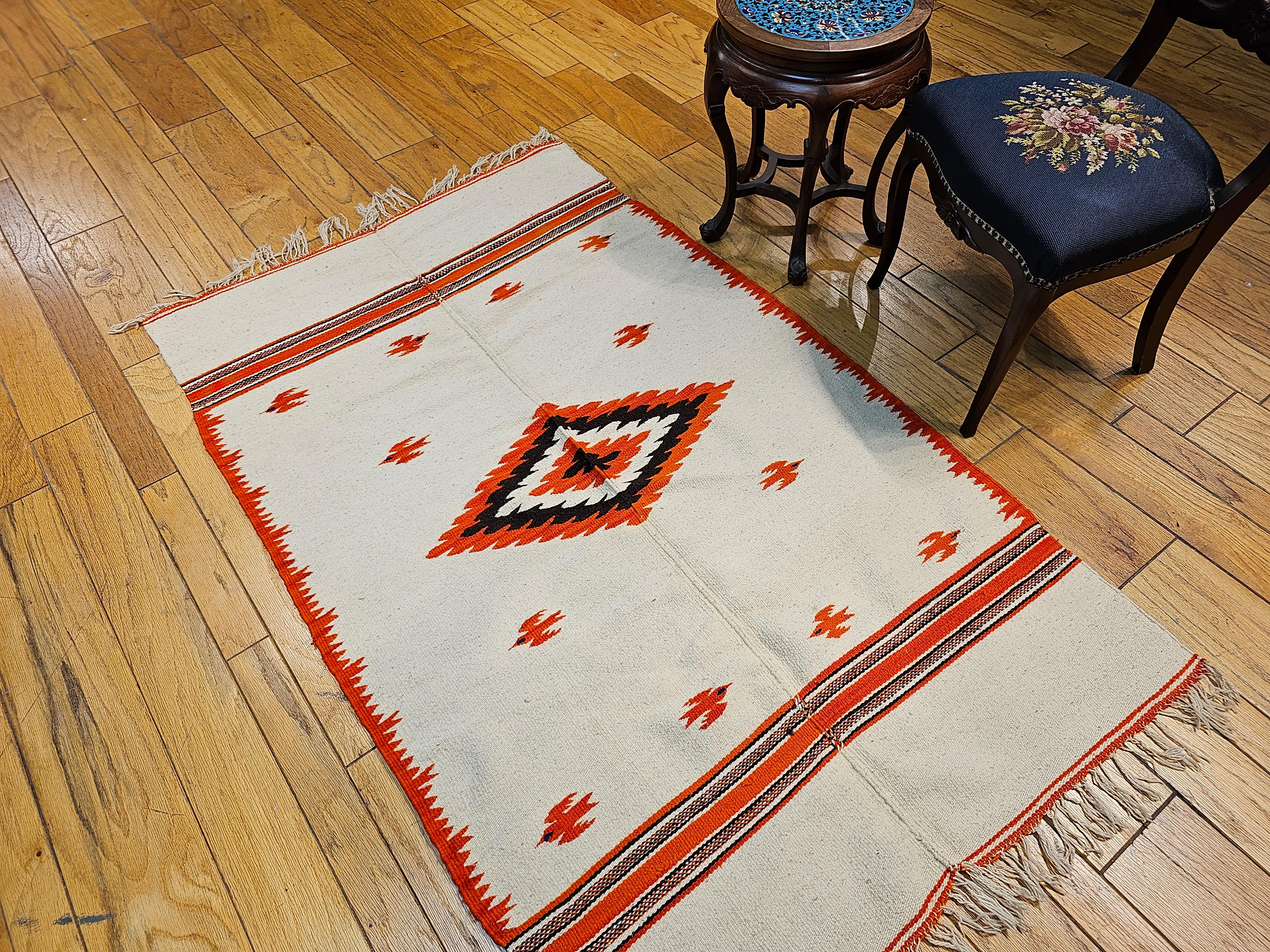 Vintage Mexican Serape Saltillo Kilim Rug with Mythical Bird Designs For Sale 2