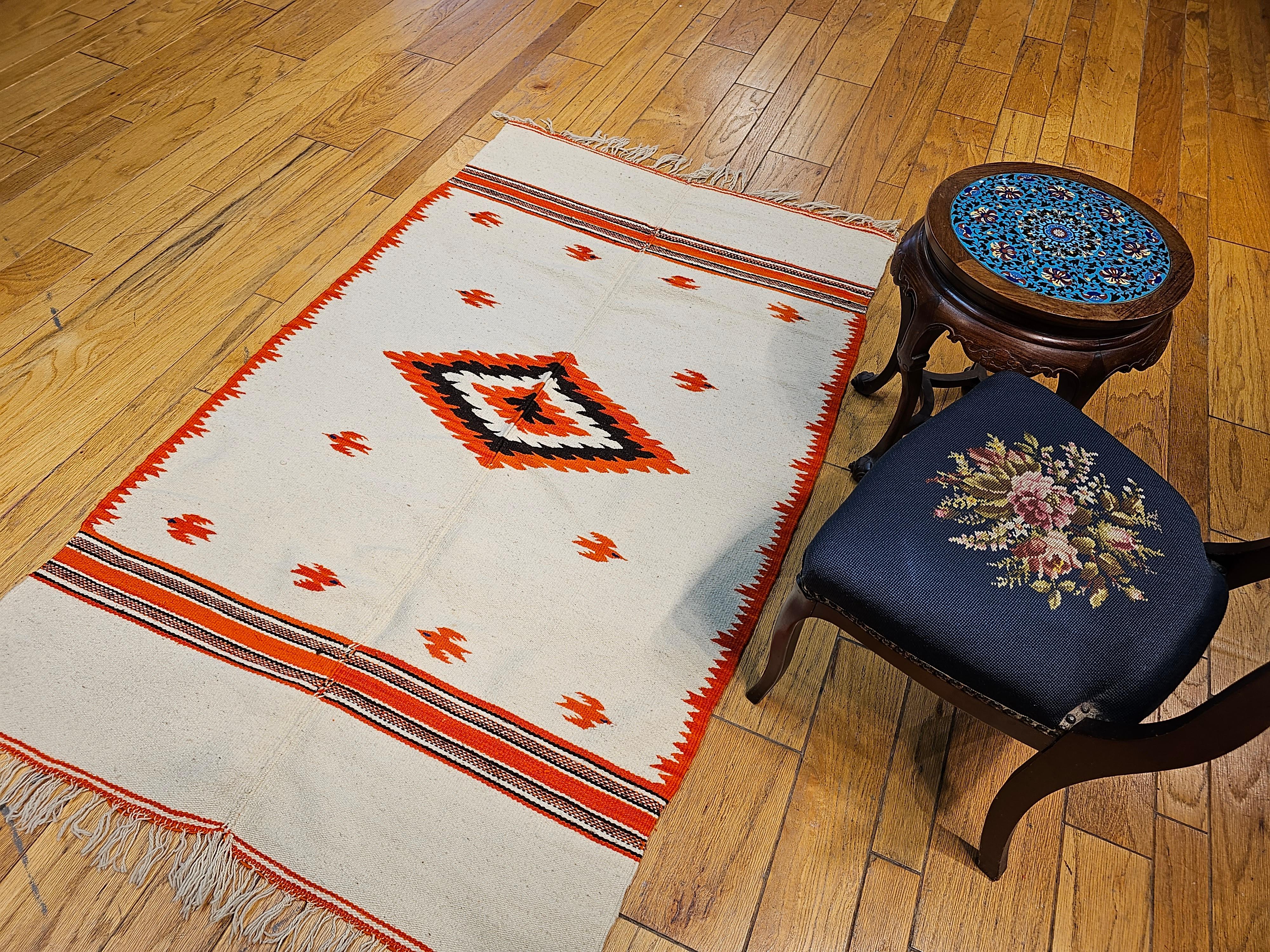 Vintage Mexican Serape Saltillo Kilim Rug with Mythical Bird Designs For Sale 3