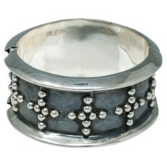 Vintage Mexican Silver Dotted Cross Clamper Bracelet