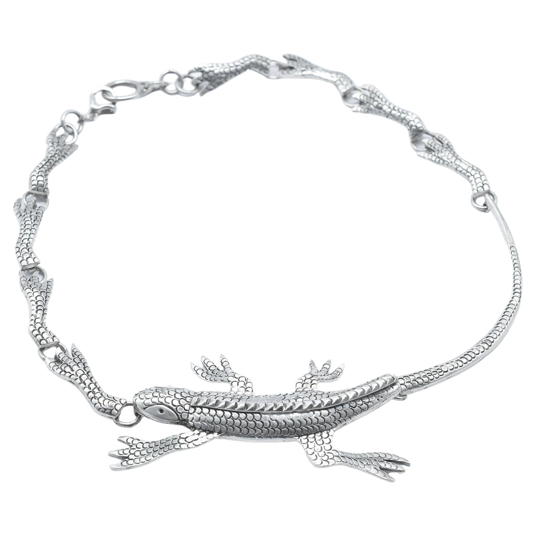 Vintage Mexican Silver Lizard Necklace