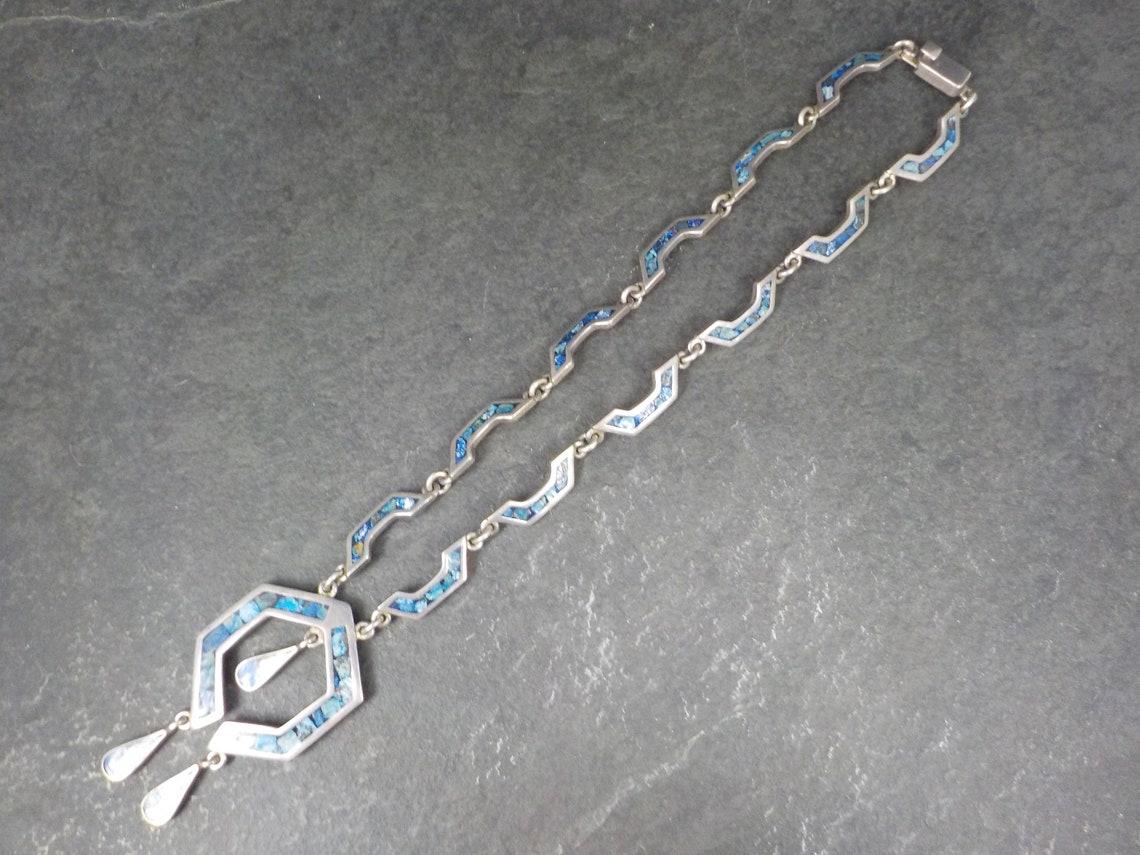 Mexikanische Vintage-Halskette aus Silber mit Sodalit-Intarsien im Angebot 5