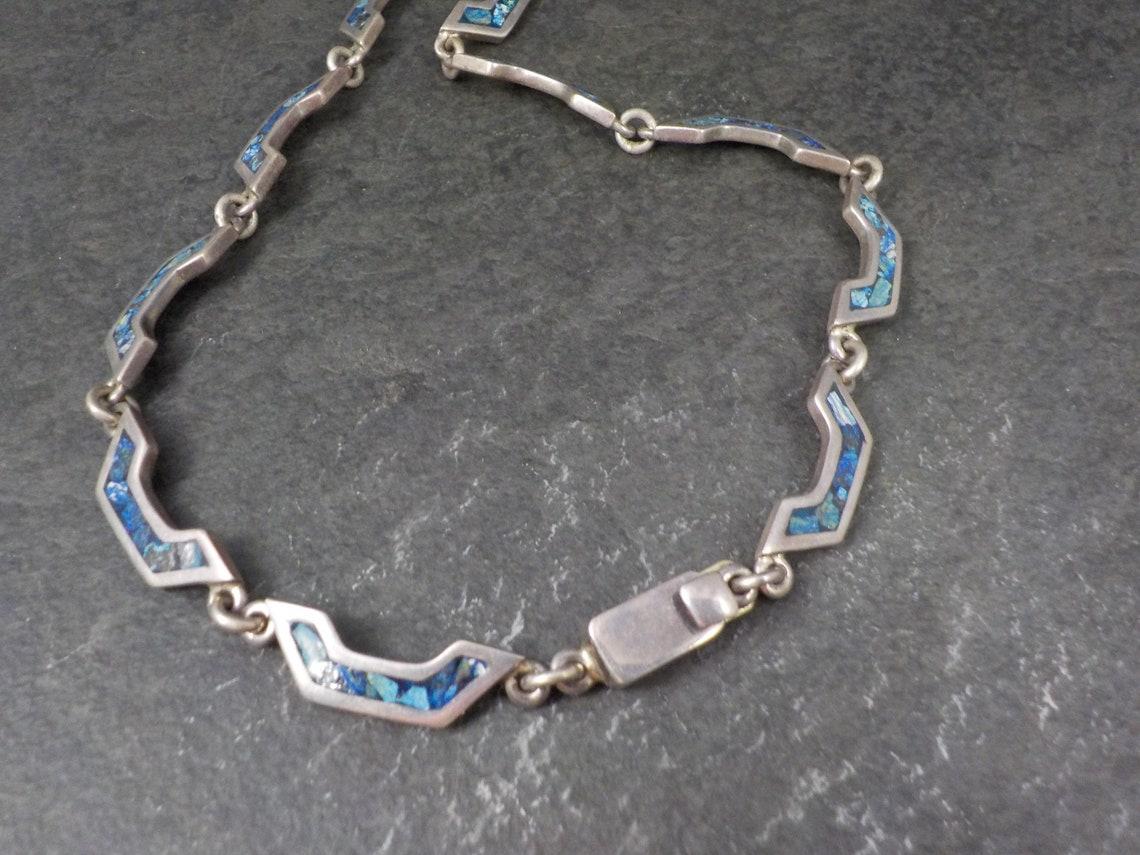 Mexikanische Vintage-Halskette aus Silber mit Sodalit-Intarsien im Angebot 6