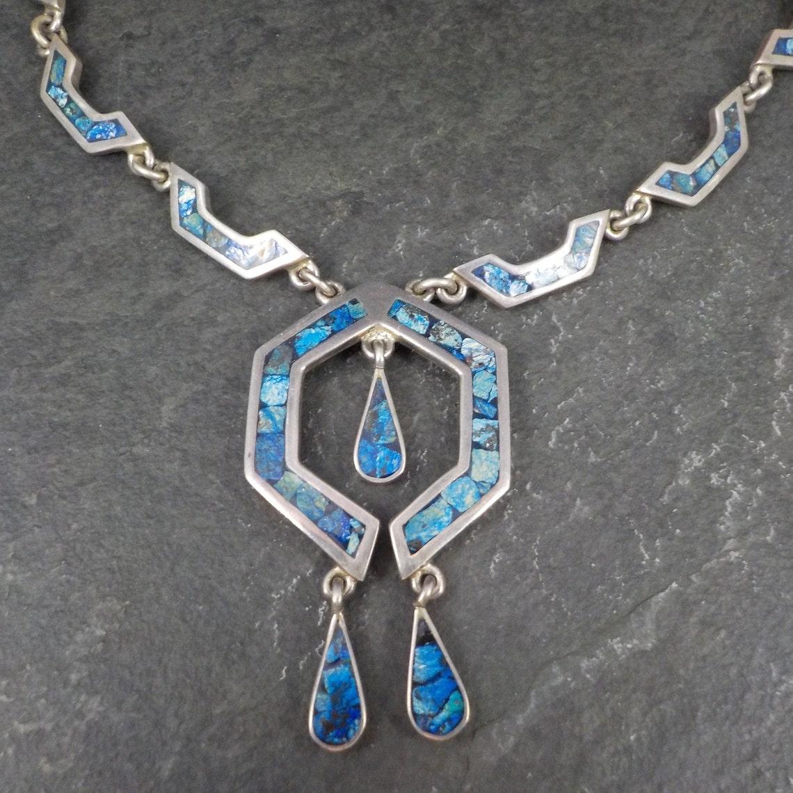 Mexikanische Vintage-Halskette aus Silber mit Sodalit-Intarsien im Angebot 7
