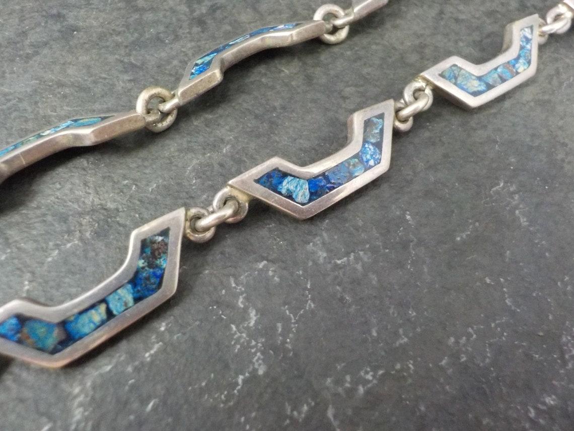 Mexikanische Vintage-Halskette aus Silber mit Sodalit-Intarsien (Revival) im Angebot