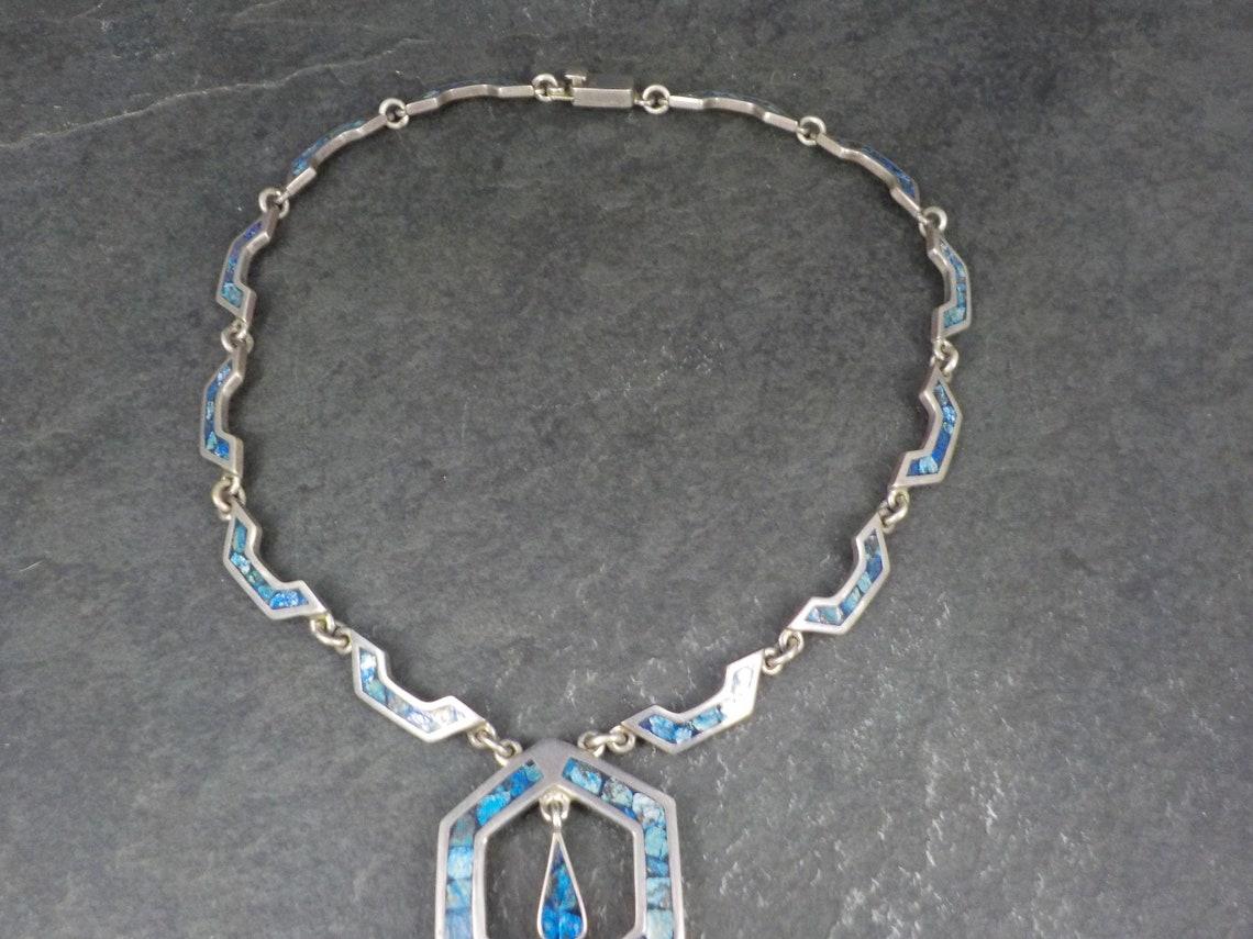 Mexikanische Vintage-Halskette aus Silber mit Sodalit-Intarsien Damen im Angebot