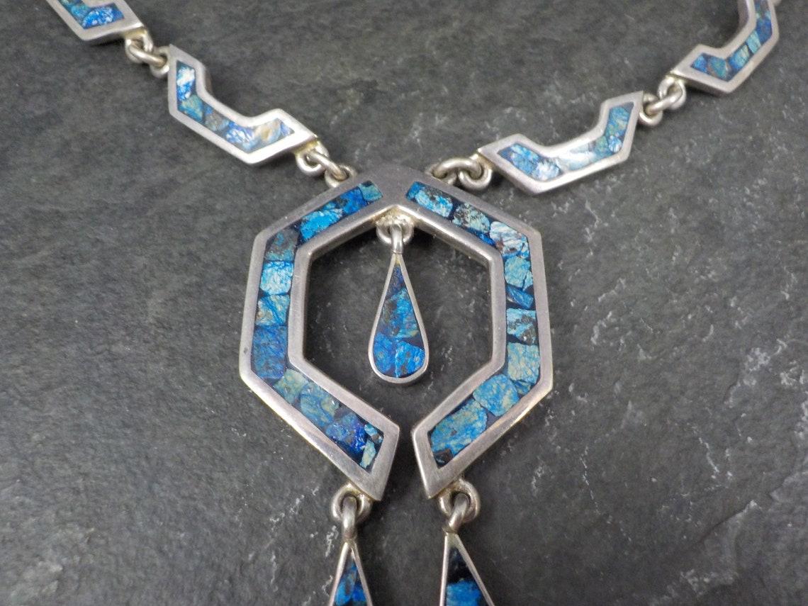 Mexikanische Vintage-Halskette aus Silber mit Sodalit-Intarsien im Angebot 1