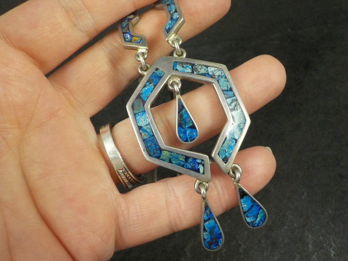 Mexikanische Vintage-Halskette aus Silber mit Sodalit-Intarsien im Angebot 2