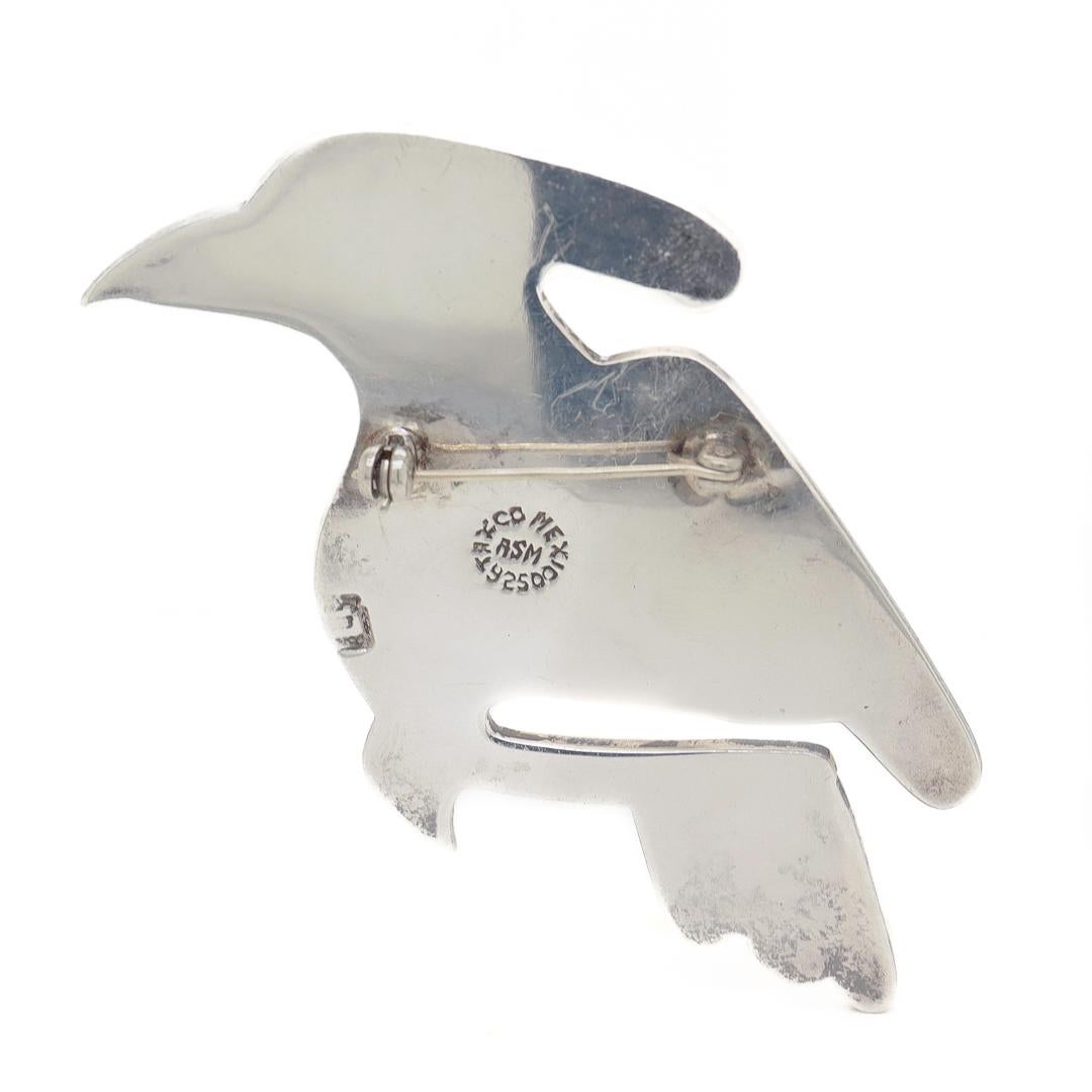 Mexikanische Vintage-Vogelbrosche aus Sterling und Kupfer, gemischten Metallen mit Azurit-Intarsien im Zustand „Gut“ im Angebot in Philadelphia, PA