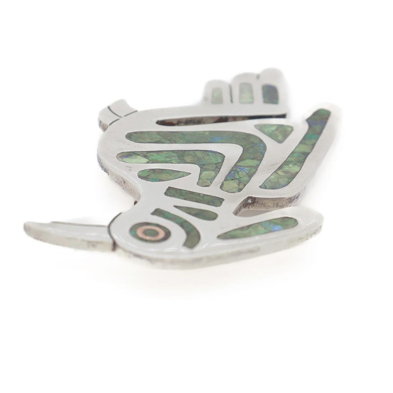 Broche Vintage Mexicaine Turquoise Incrustée - Laiton Argenté Doré - Pièce Unique