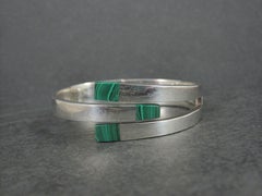 Vintage Mexican Sterling Malachite Clamper Bangle Bracelet 6.5"
