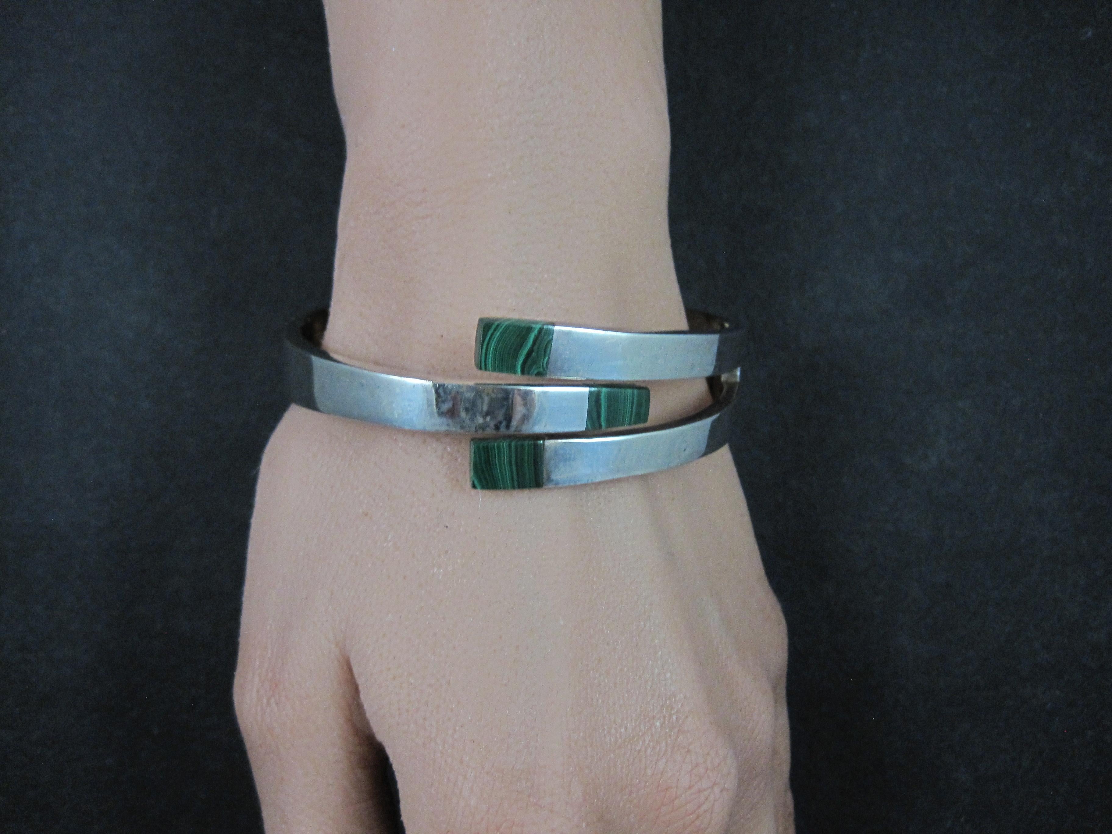 Bracciale Clamper messicano d'epoca in malachite, 6,5