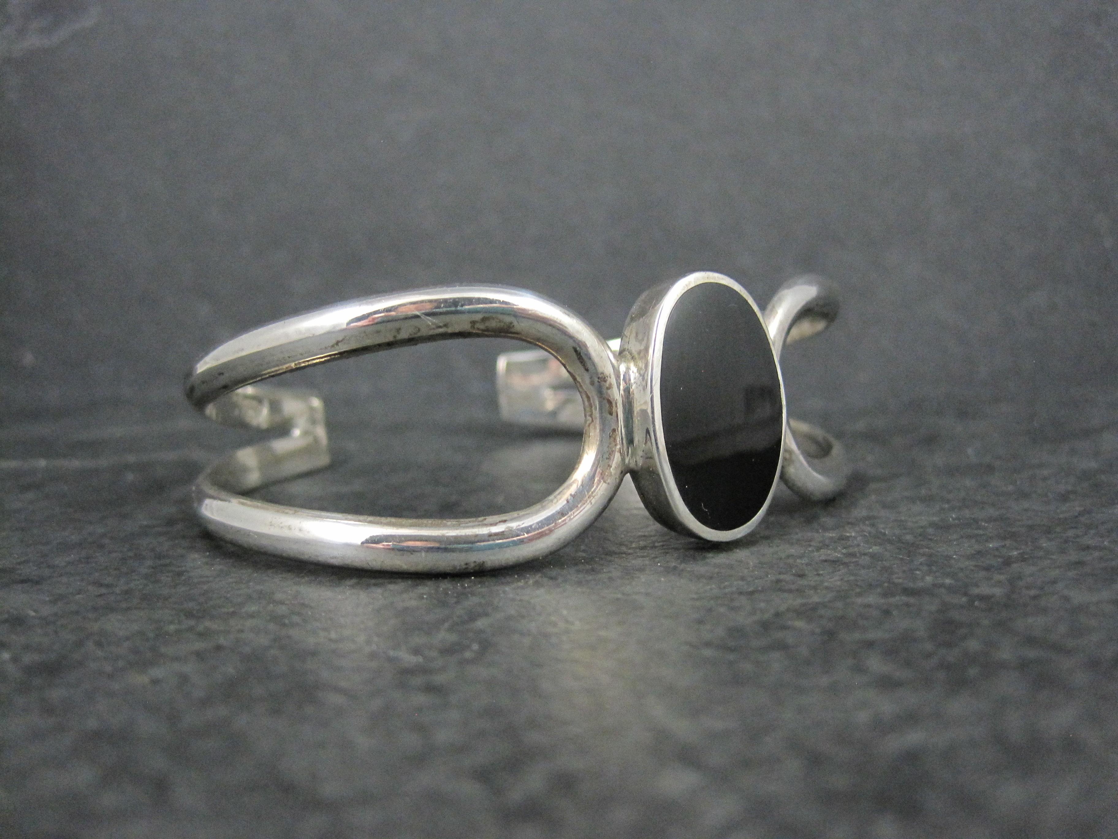 Nativo americano Bracciale messicano d'epoca in onice sterling da 7 pollici in vendita