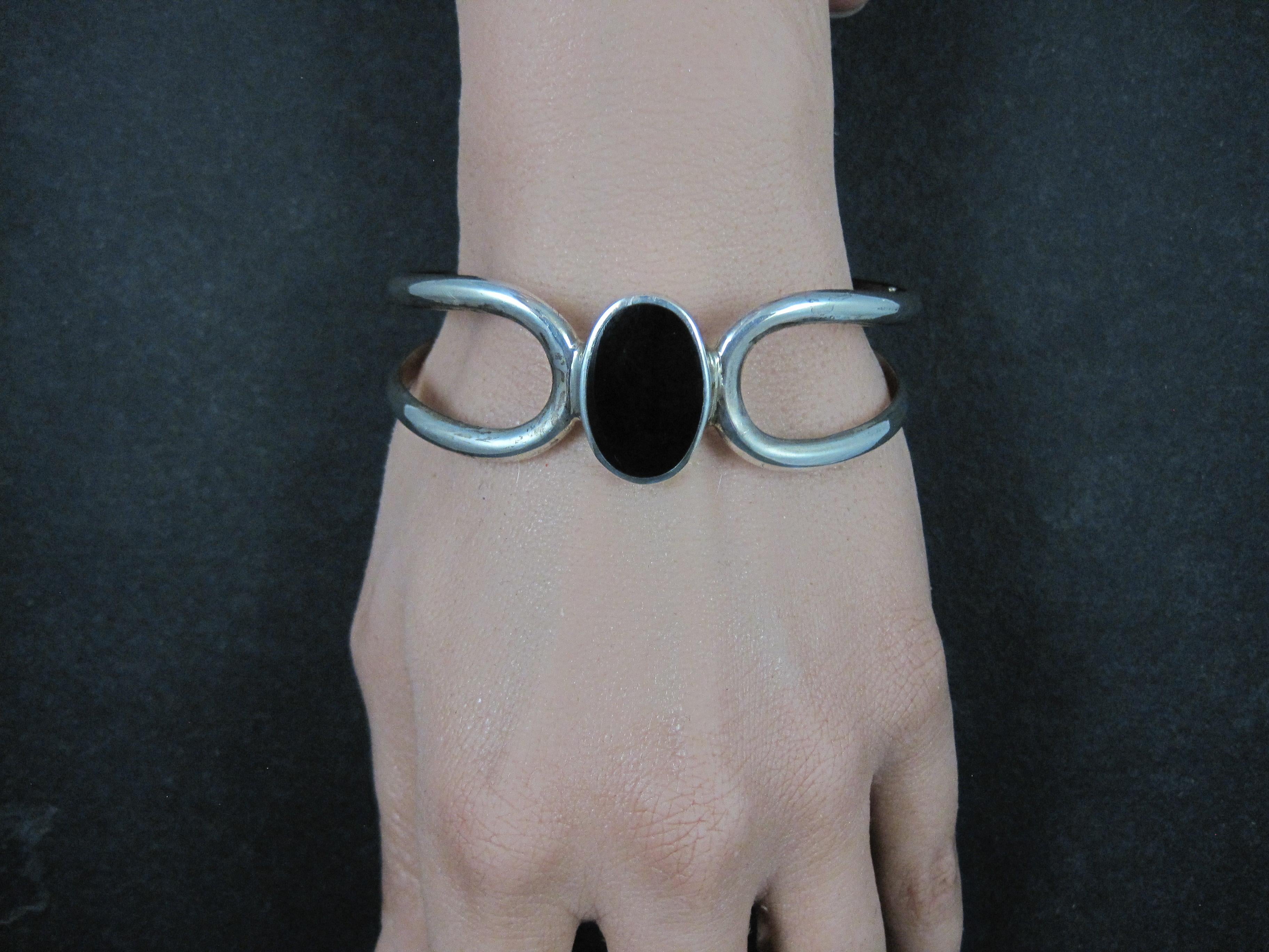 Bracciale messicano d'epoca in onice sterling da 7 pollici in vendita 2