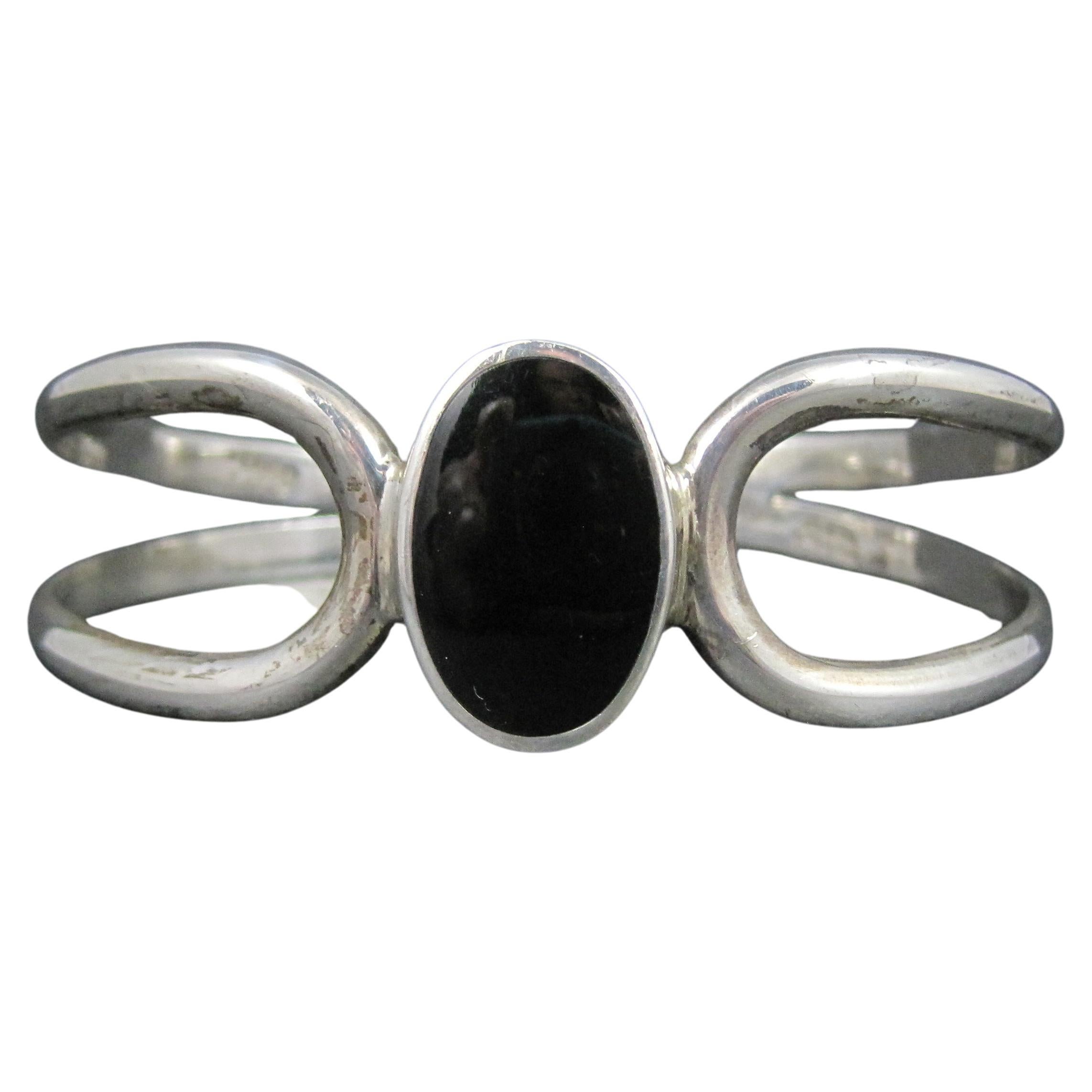 Vintage mexikanischen Sterling Onyx Manschettenknopf Armband 7"