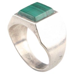 Vintage Mexican Sterling Silver and Malachite Ring, Size 9