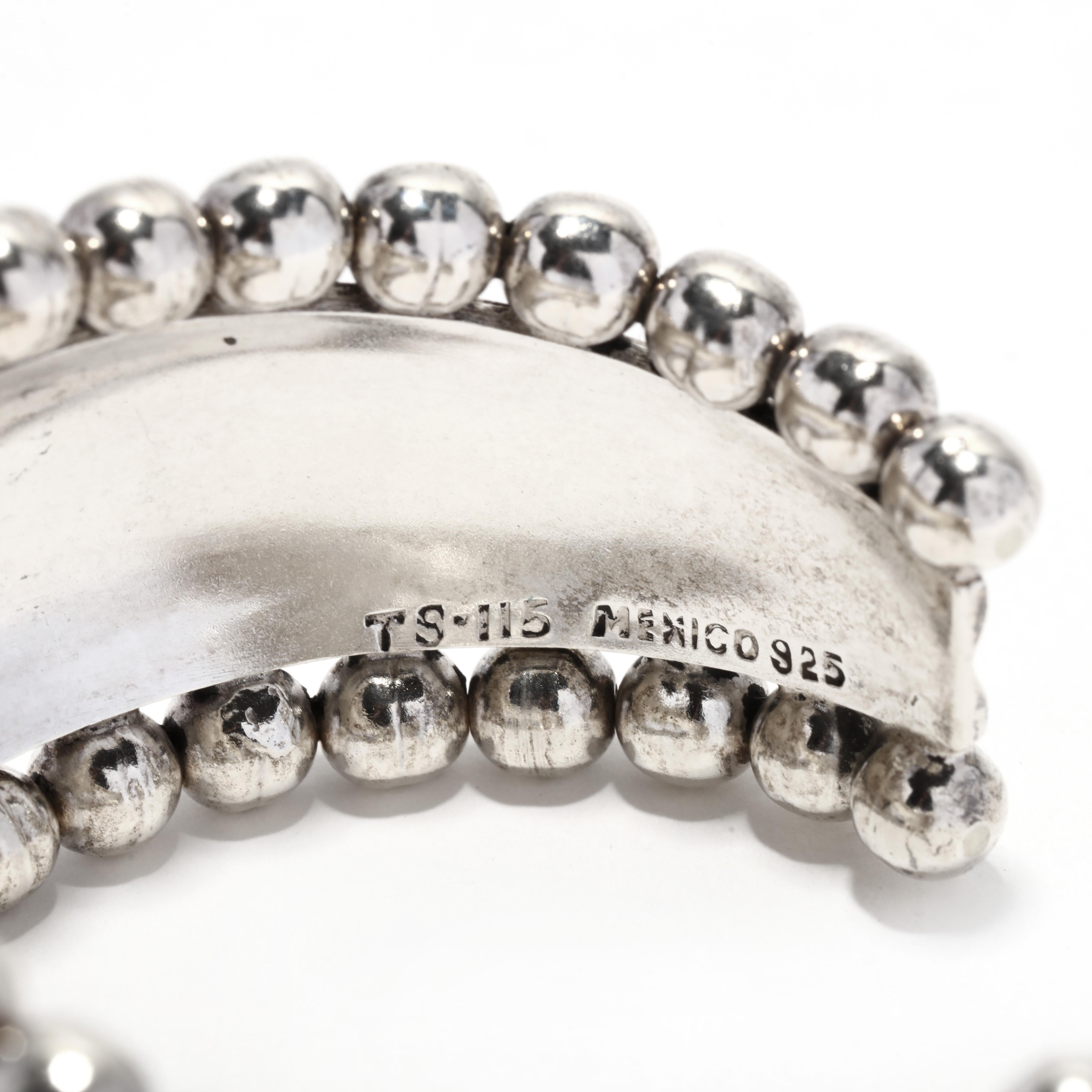 Women's or Men's Vintage Mexican Sterling Silver Beaded Cuff Bracelet