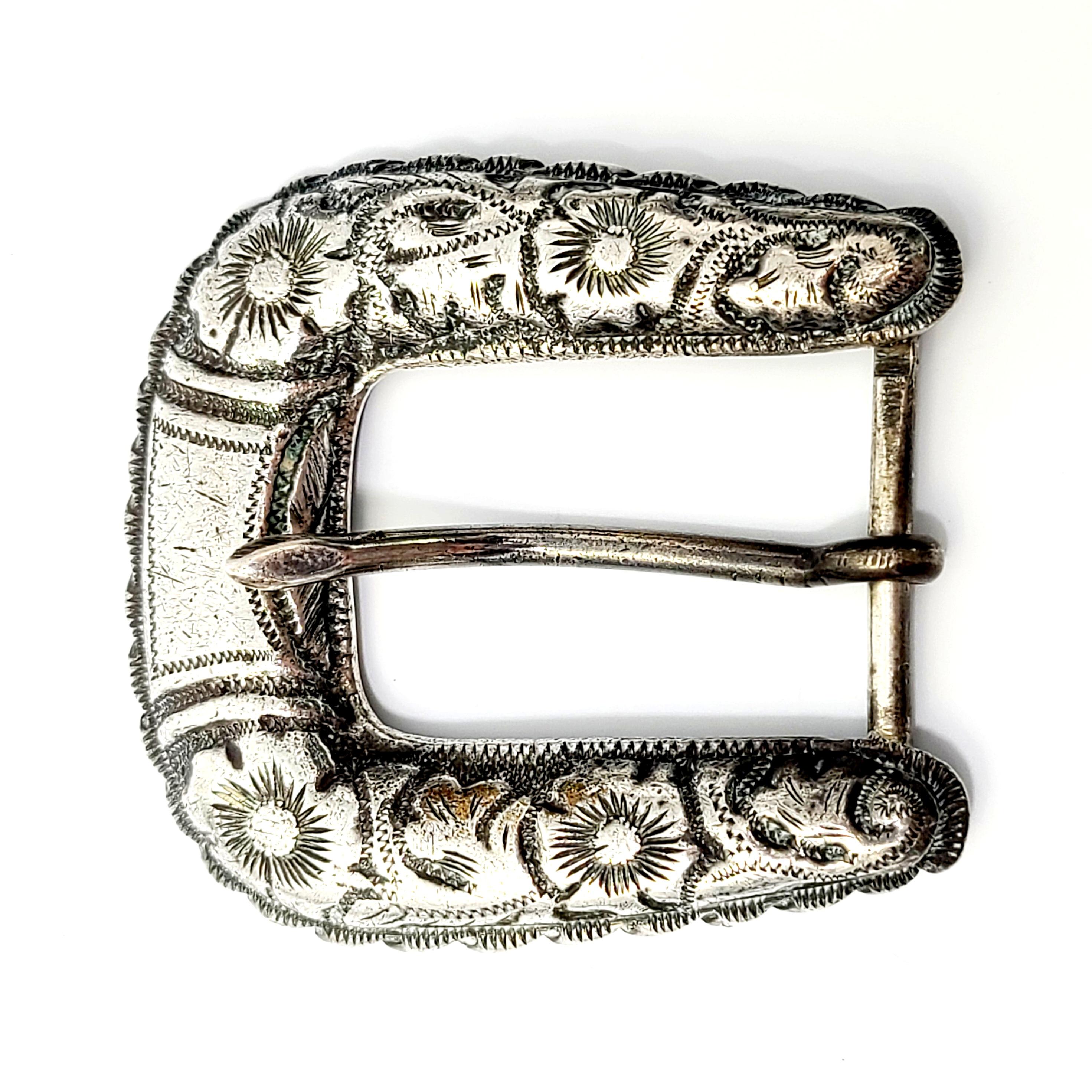 Vintage Mexican Sterling Silver Chased Belt Buckle and Keeper at ...