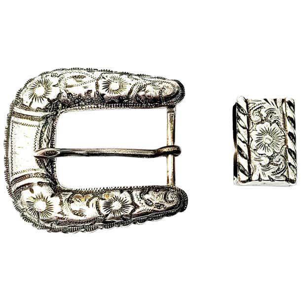 Vintage Mexican Sterling Silver Chased Belt Buckle and Keeper at ...