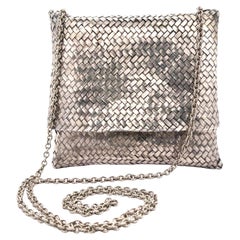 Vintage Mexican Sterling Silver Handmade Basketweave Purse w/ Cable Link Strap