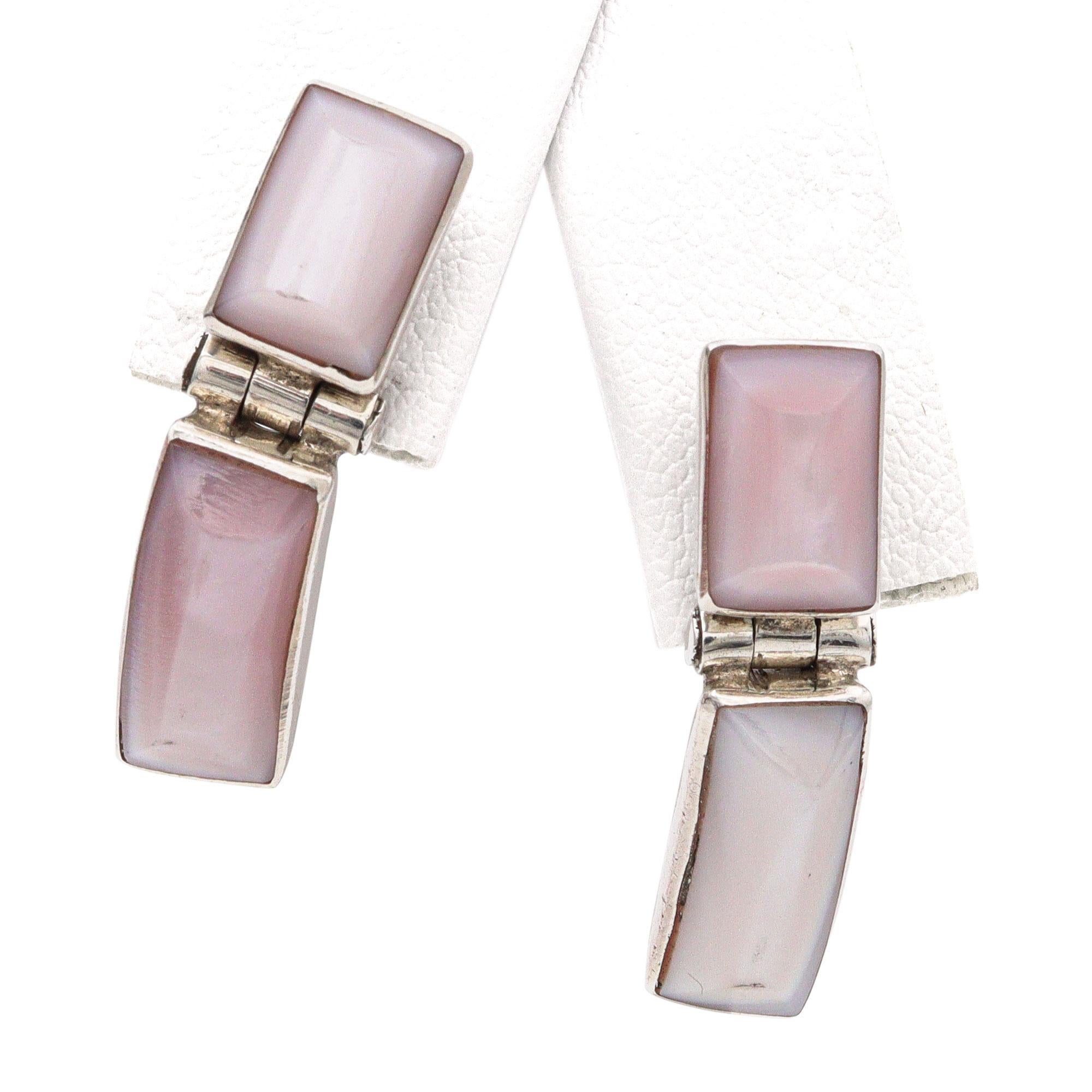 Vintage Mexican Sterling Silver Mother of Pearl Inlay Jewelry Set In Good Condition For Sale In New York, NY